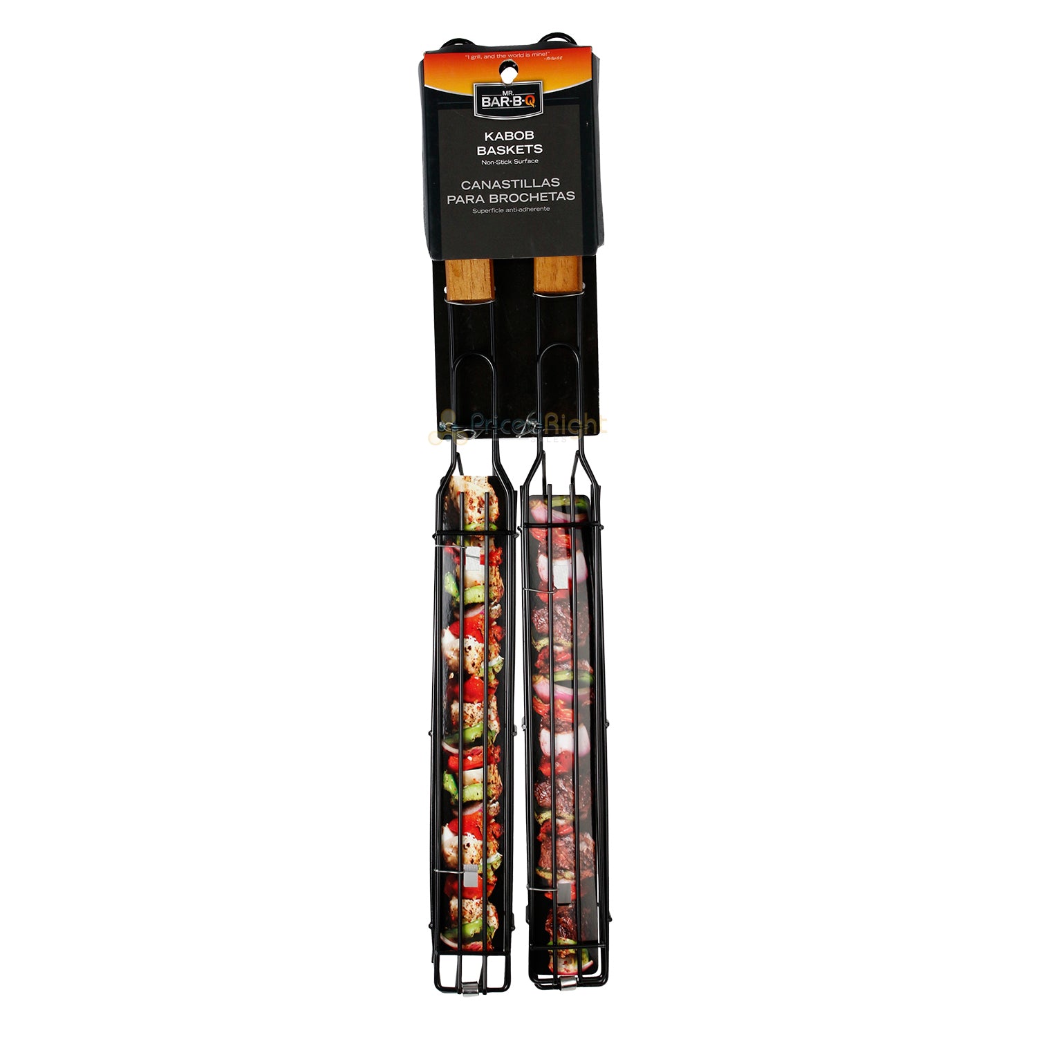 Mr Bar-B-Q Kabob Grilling Baskets 10.5 Inch Non-Stick Coated With Wood Handles