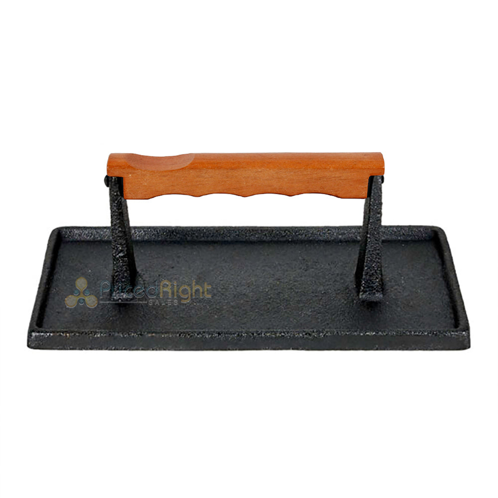 Mr Bar-B-Q Cast Iron Grill Press 9 x 4.5 Inch Rectangle W/ Stay-Cool Wood Handle