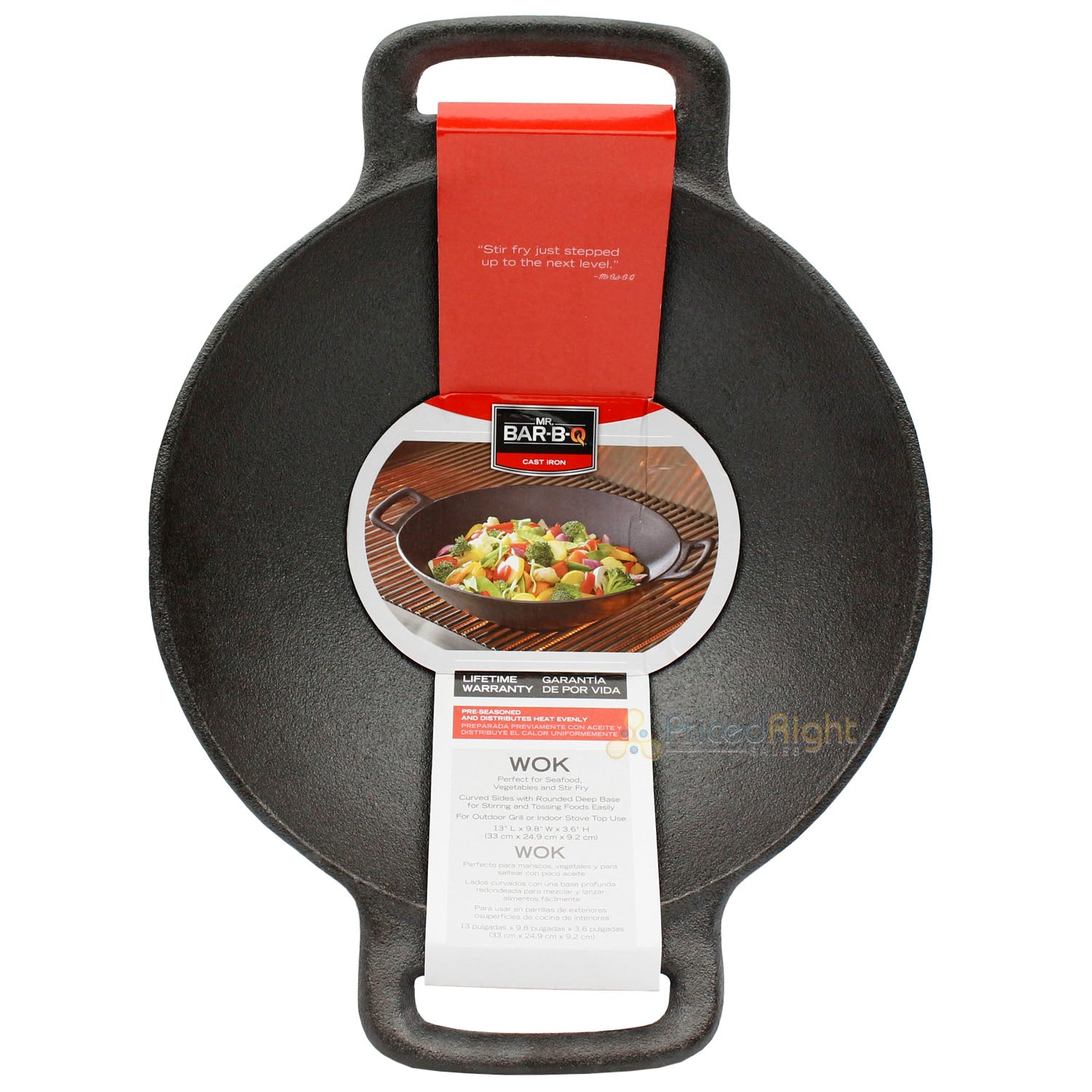 Mr Bar-B-Q 10" Cast Iron Pre Seasoned Curved Wok Outdoor and Indoor Use 08124Y
