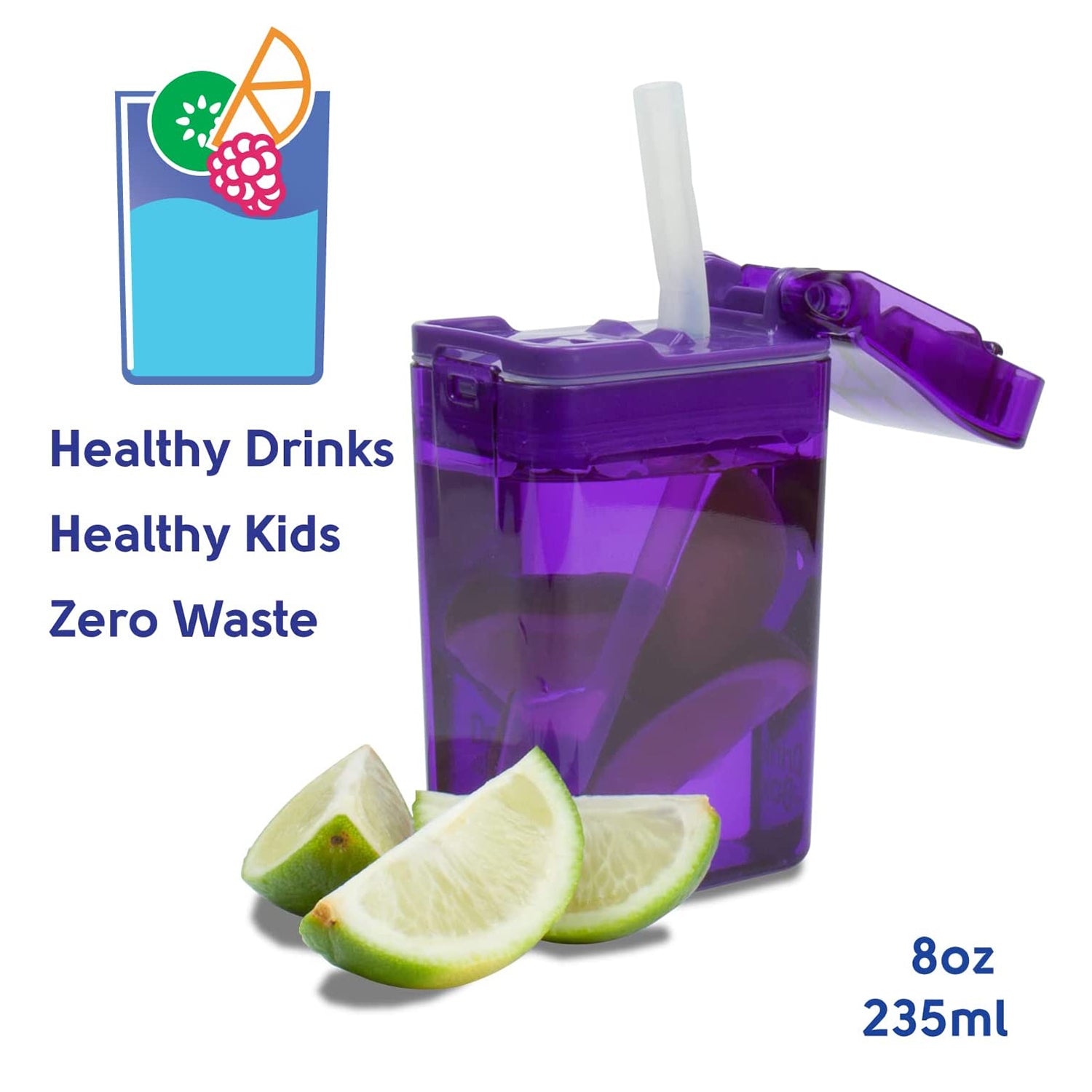 Kitchen Innovations Refillable Drink In The Box Anti-Leak BPA Free Purple 8 Oz