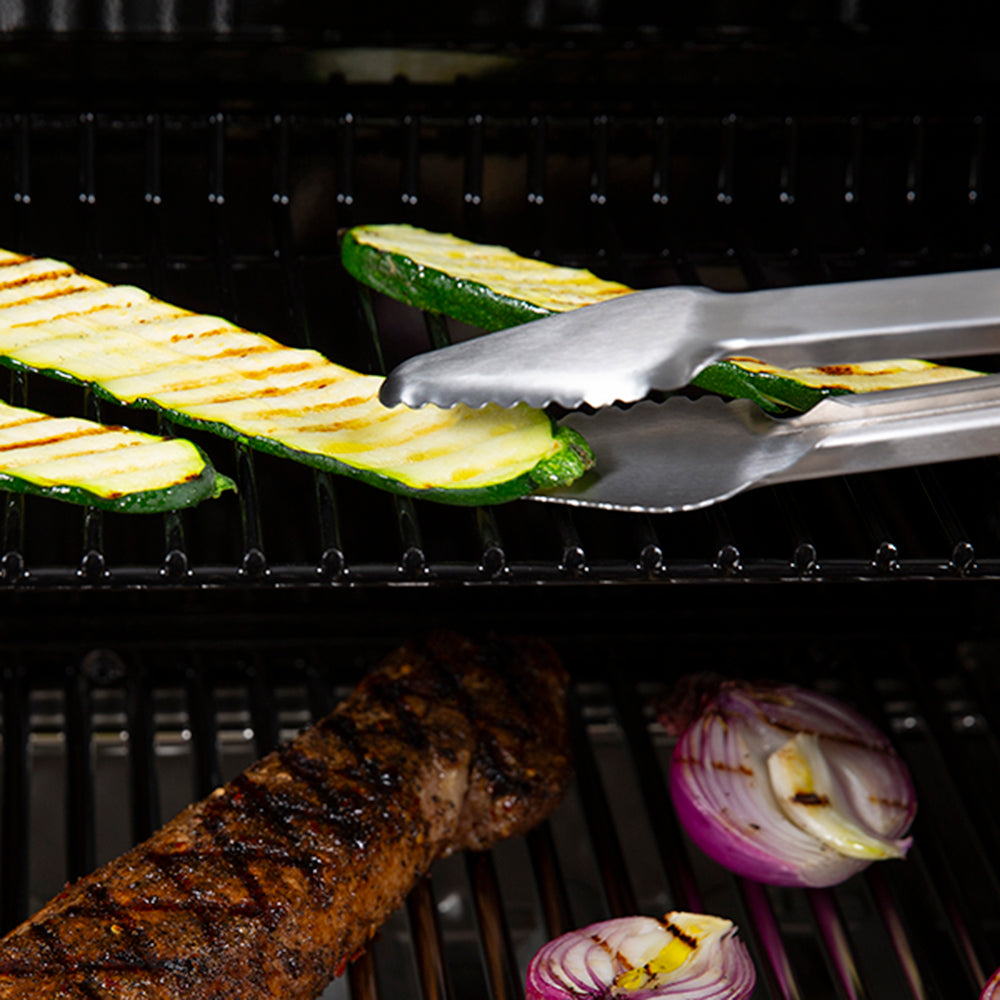 Broil King 12" Baron Tongs Stainless Steel Double Scalloped Tips Soft Grip 64036