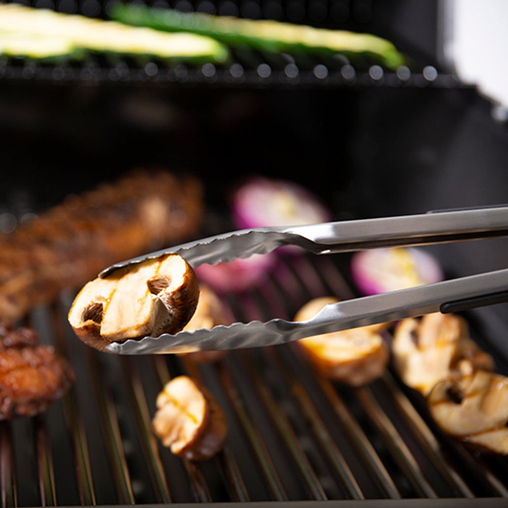 Broil King 12" Baron Tongs Stainless Steel Double Scalloped Tips Soft Grip 64036