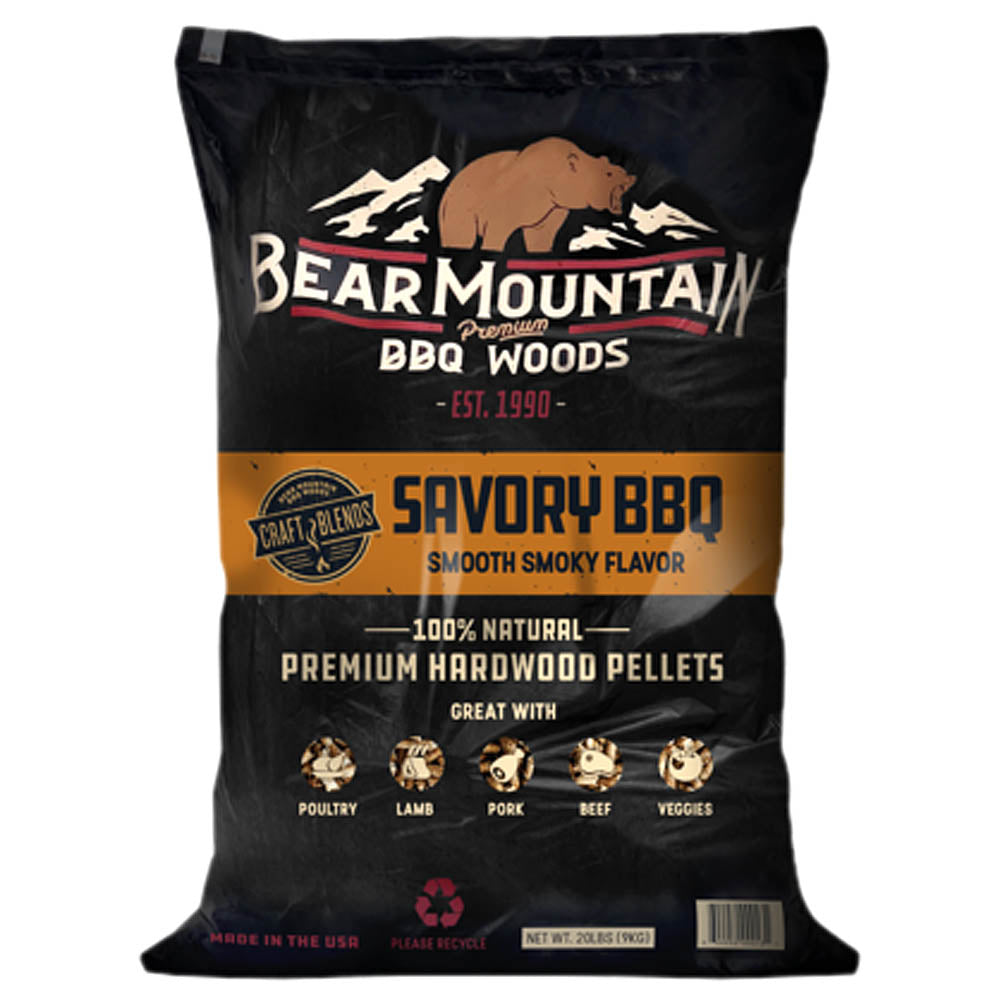 Bear Mountain Savory BBQ Hardwood Cooking Pellets Savory Smokey Flavor 20lb Bag