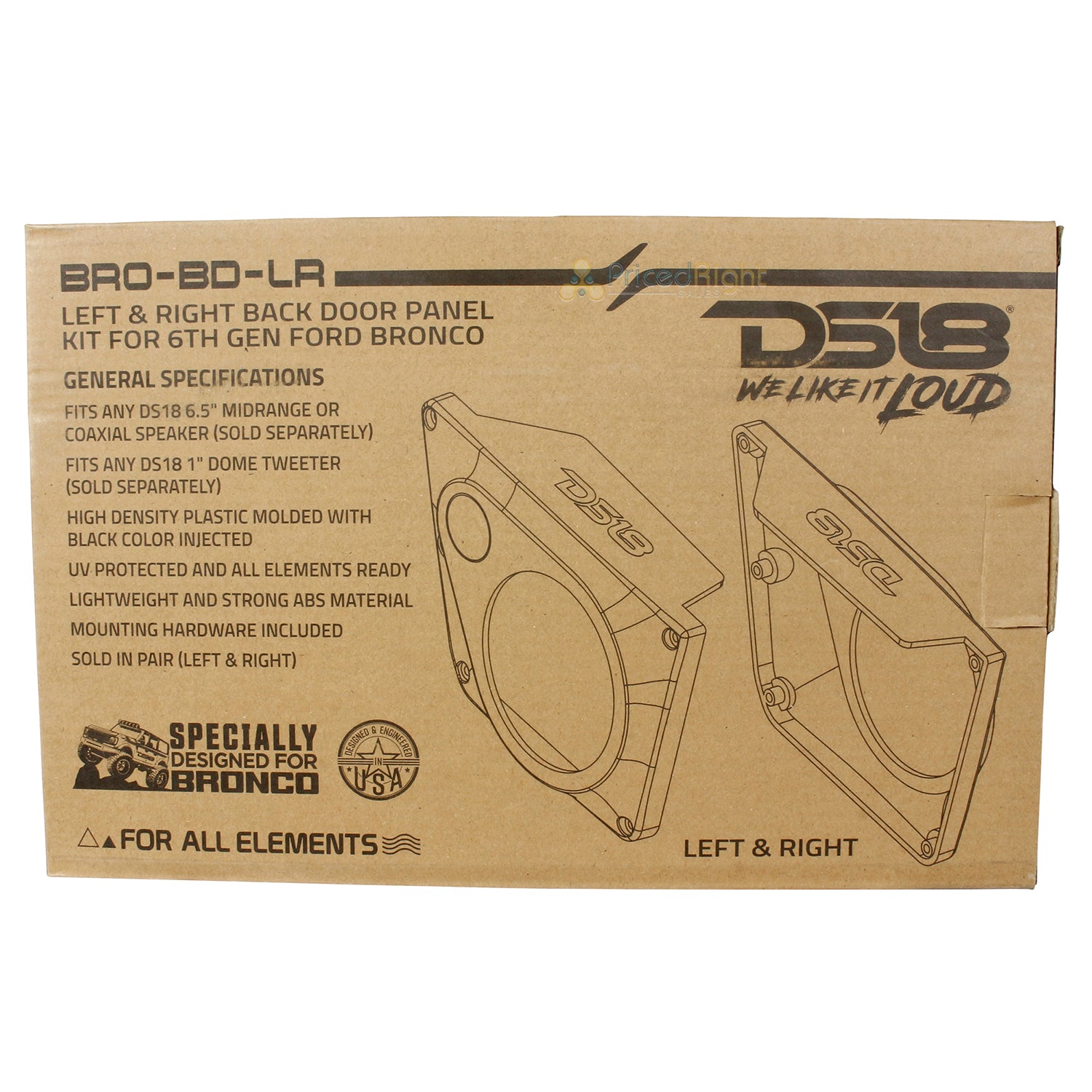 DS18 Left & Right Back Door Panel Kit for 6th Gen Ford Bronco Fits 6.5" Speaker