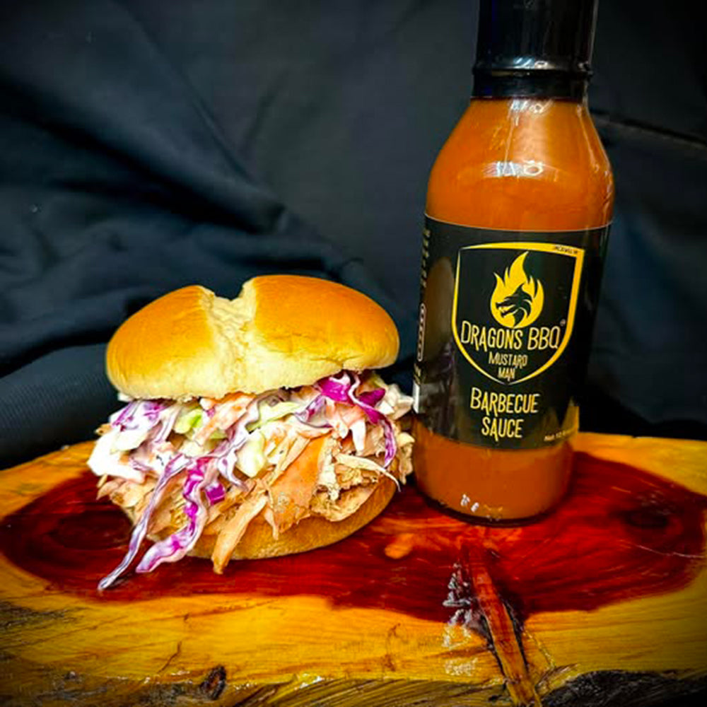 Dragons BBQ Mustard Man Barbecue Sauce Tangy Spicy 12 Oz Bottle Medium Heat