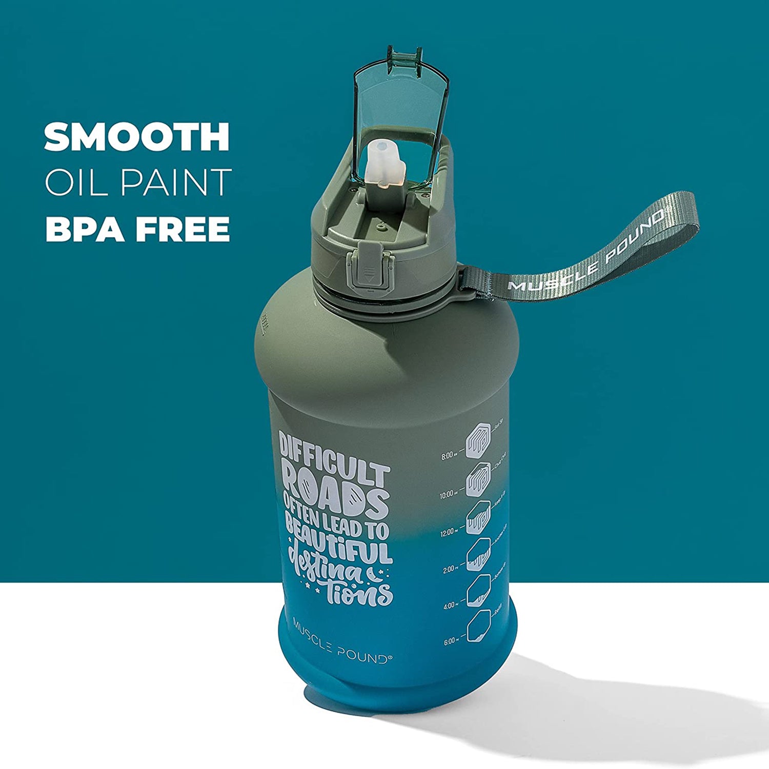 Muscle Pound Half Gallon Jug Covered Straw Lid With Sleeve BPA Free 75oz Green