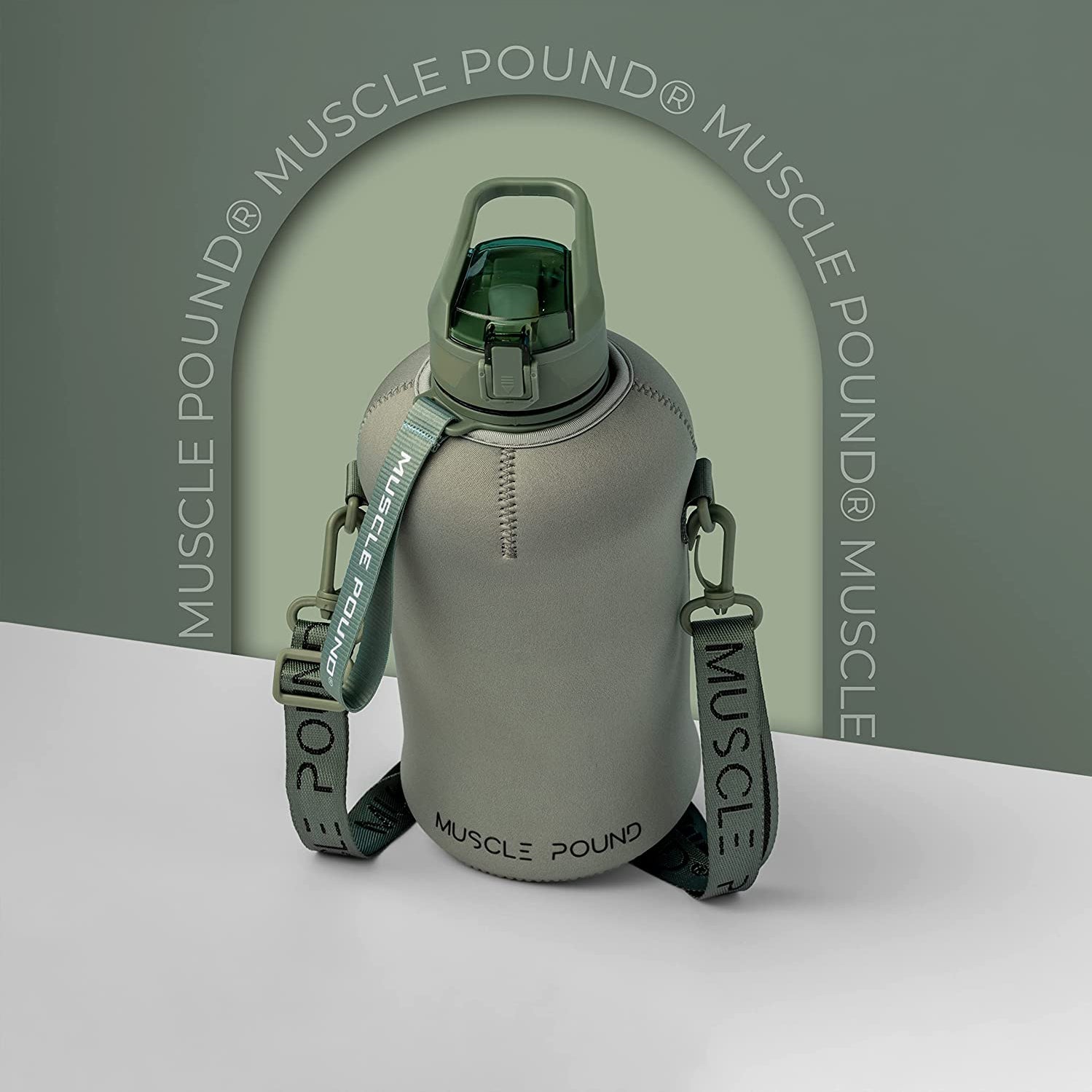 Muscle Pound Half Gallon Jug Covered Straw Lid With Sleeve BPA Free 75oz Green