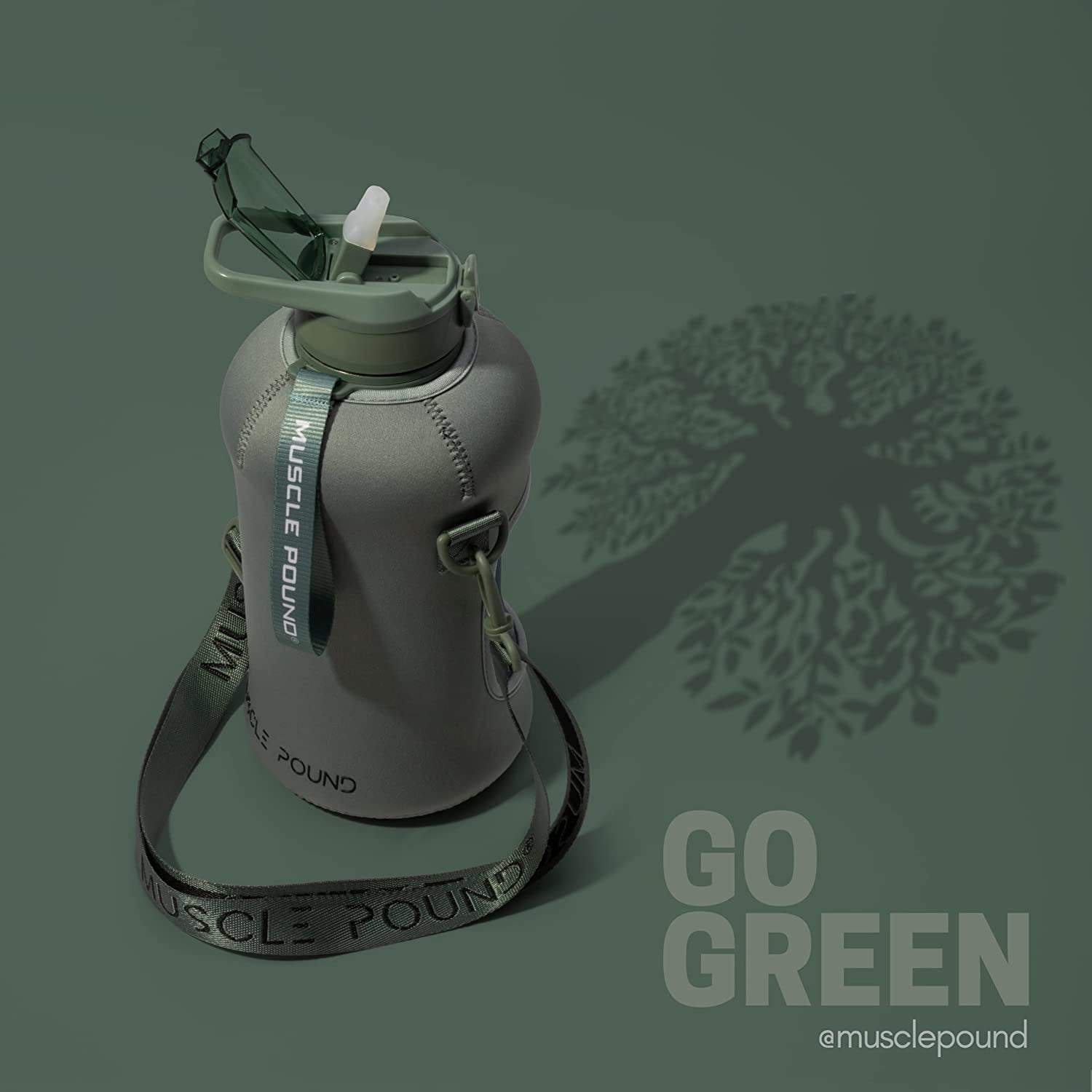 Muscle Pound Half Gallon Jug Covered Straw Lid With Sleeve BPA Free 75oz Green