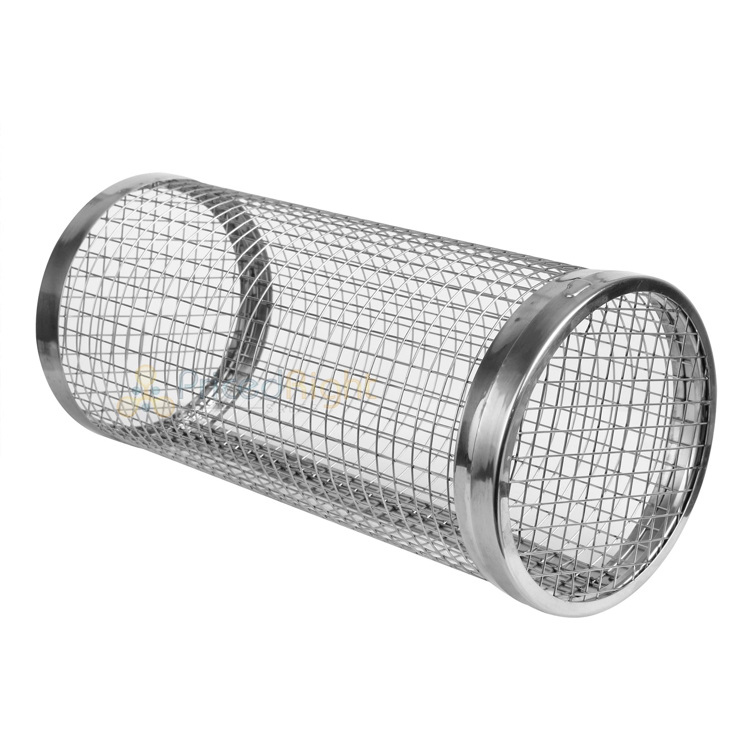 Rolling Grill Basket BBQ Tube Round Mesh Cage Latching Lid Stainless Steel Small