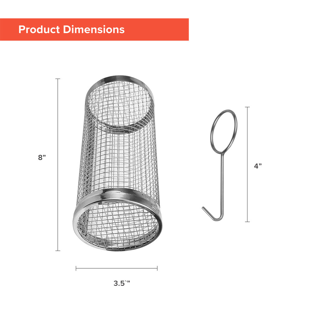 Rolling Grill Basket BBQ Tube Round Mesh Cage Latching Lid Stainless Steel Small