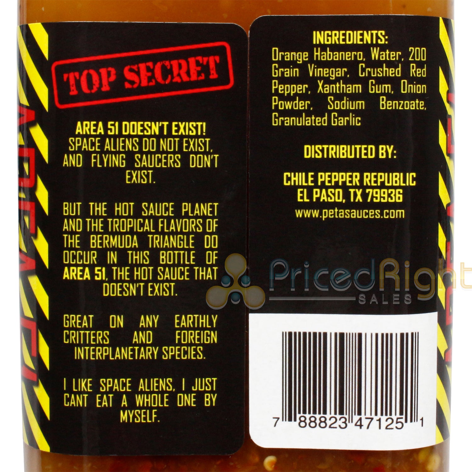 Area 51 The Hot Sauce That Doesn't Exist 8 out of 10 Heat Rating 6.75 Fluid Oz