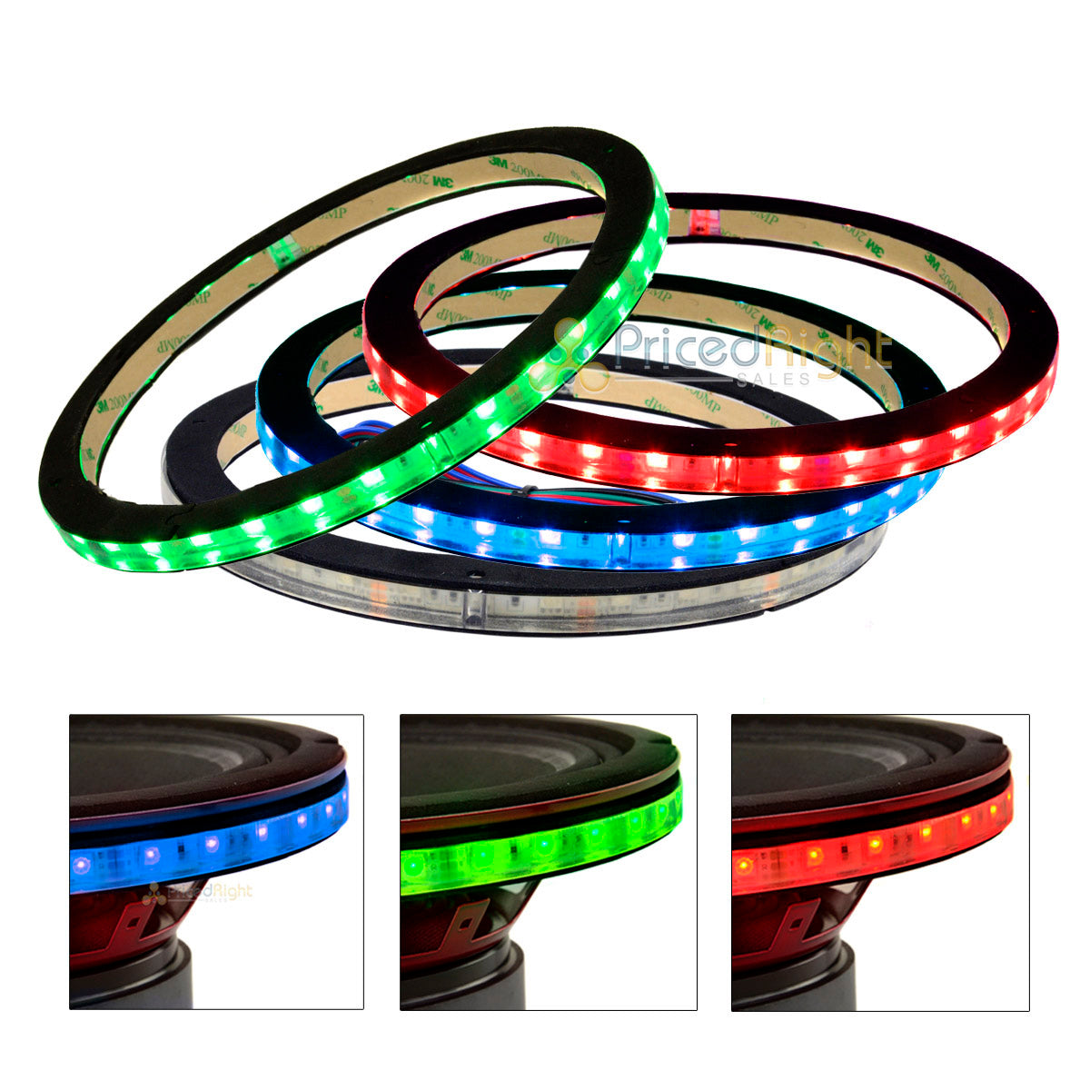 (4) 10" Waterproof RGB LED Speaker Ring 1/2" Spacer DS18 LRING10 Accent