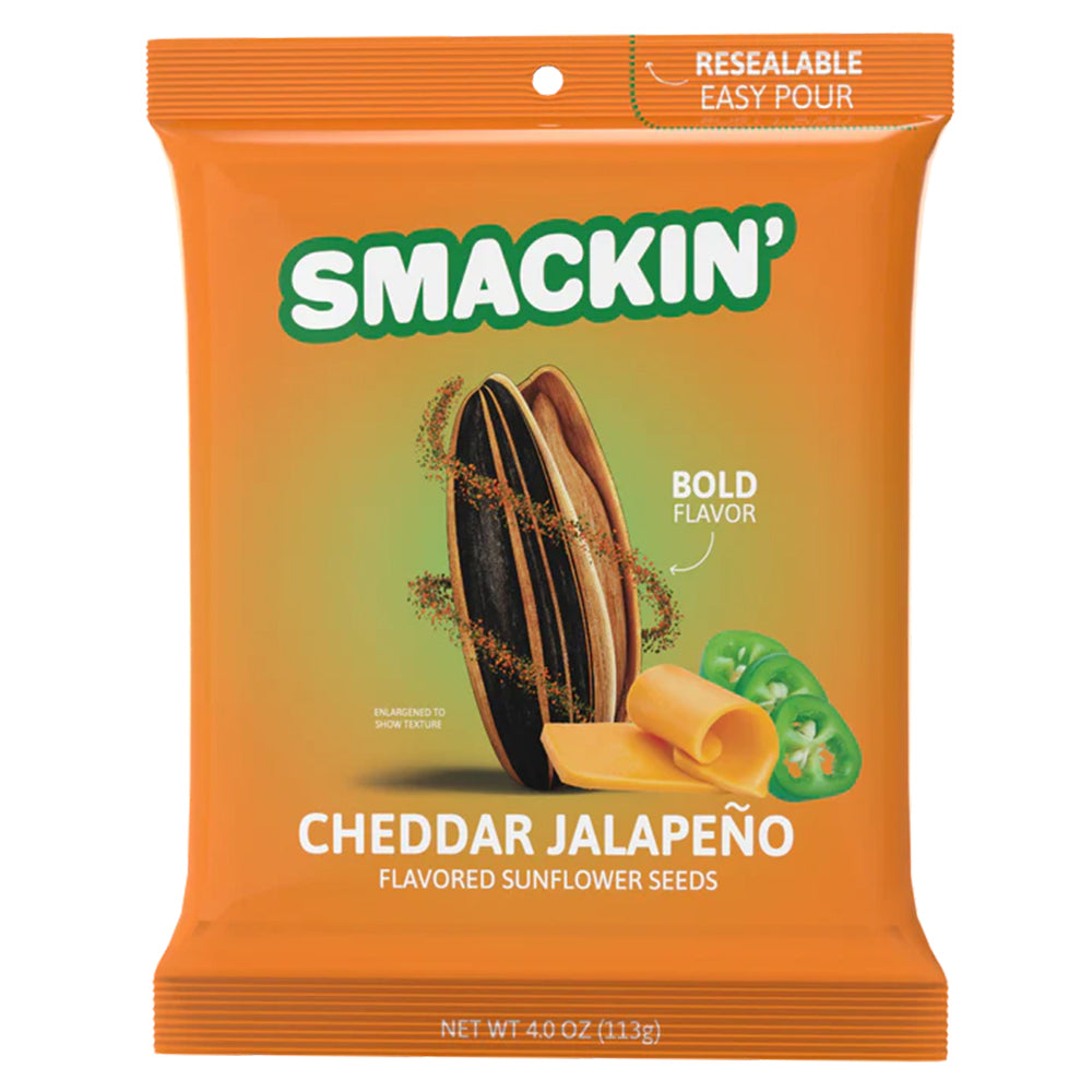 SMACKIN'  Cheddar Jalapeno Sunflower Seeds 4oz Keto Low Sodium American Made