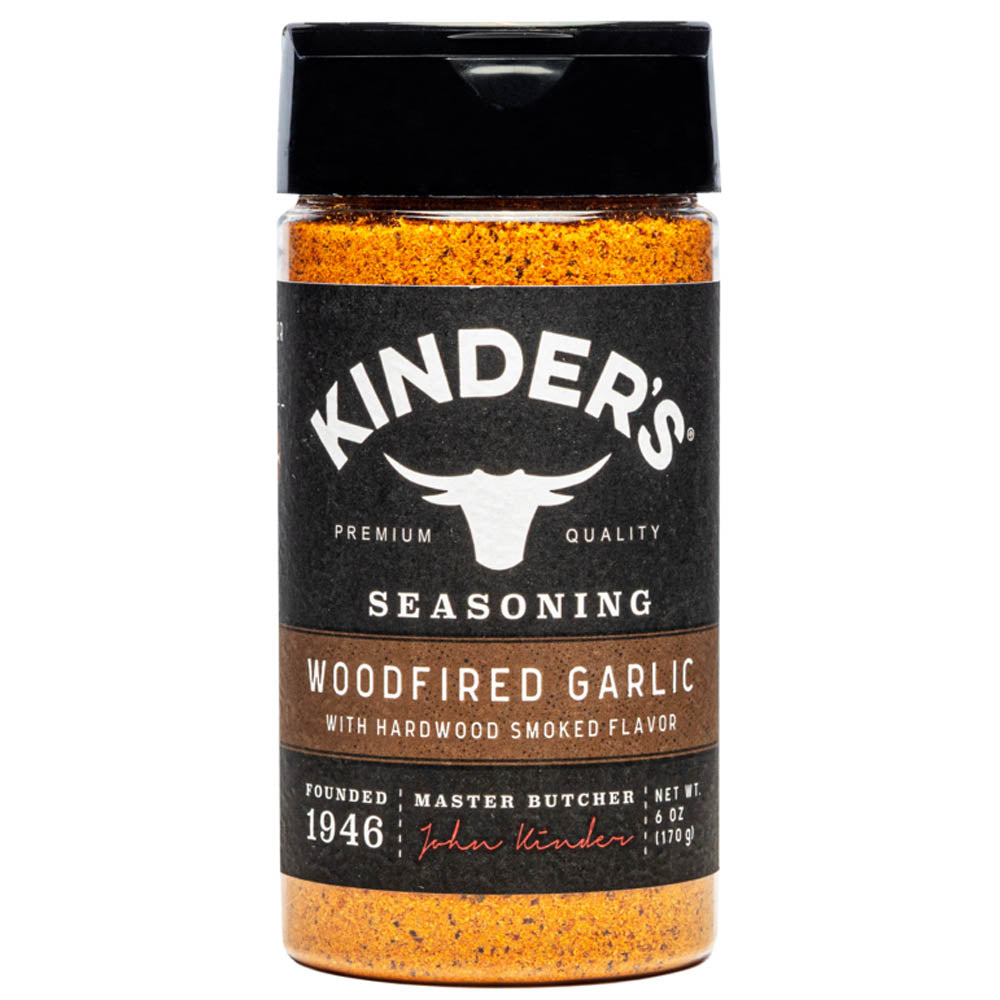 Kinder's Woodfired Garlic Seasoning for Beef Poultry Pork Seafood 6 Oz Bottle