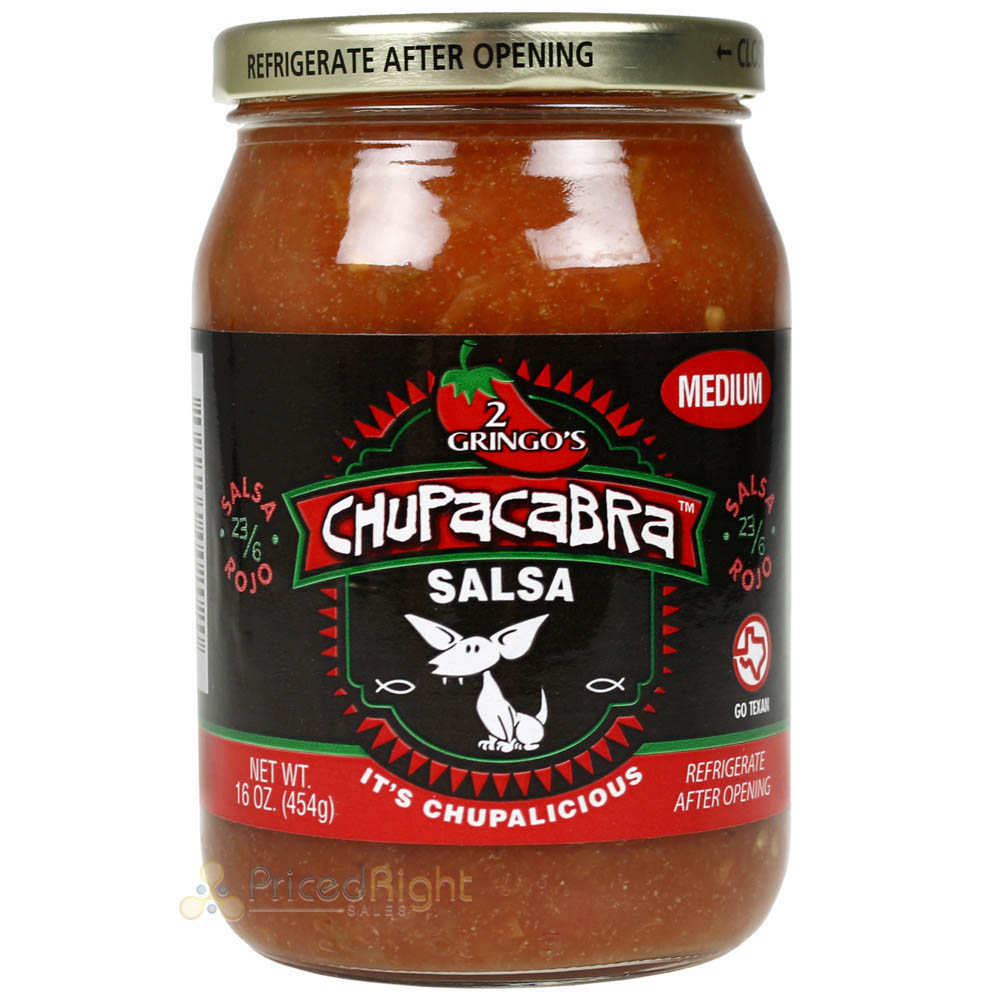 2 Gringos Chupacabra Salsa Medium 16 Oz with Fresh Serranos and Jalapenos Single
