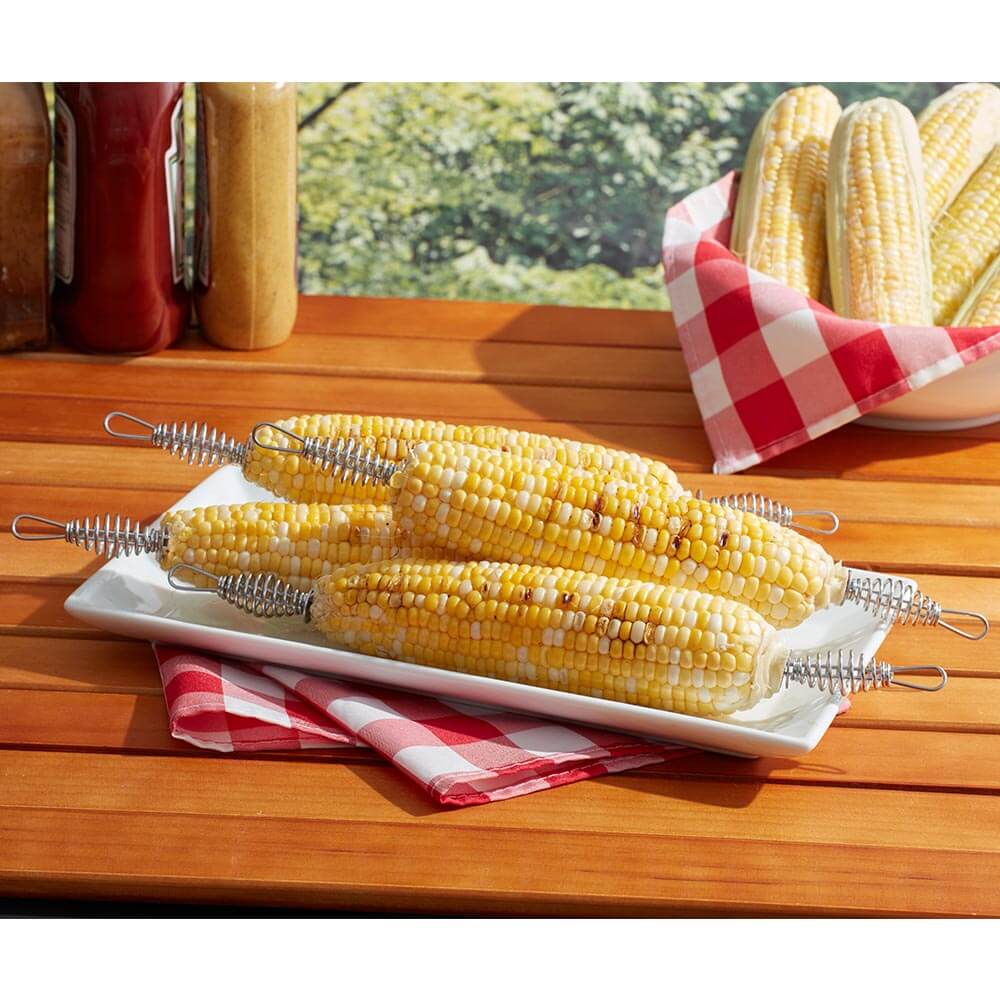 8 Pc Deluxe Corn Cob Holders Skewers with Steel Spiral Handle Mr. Bar-B-Q