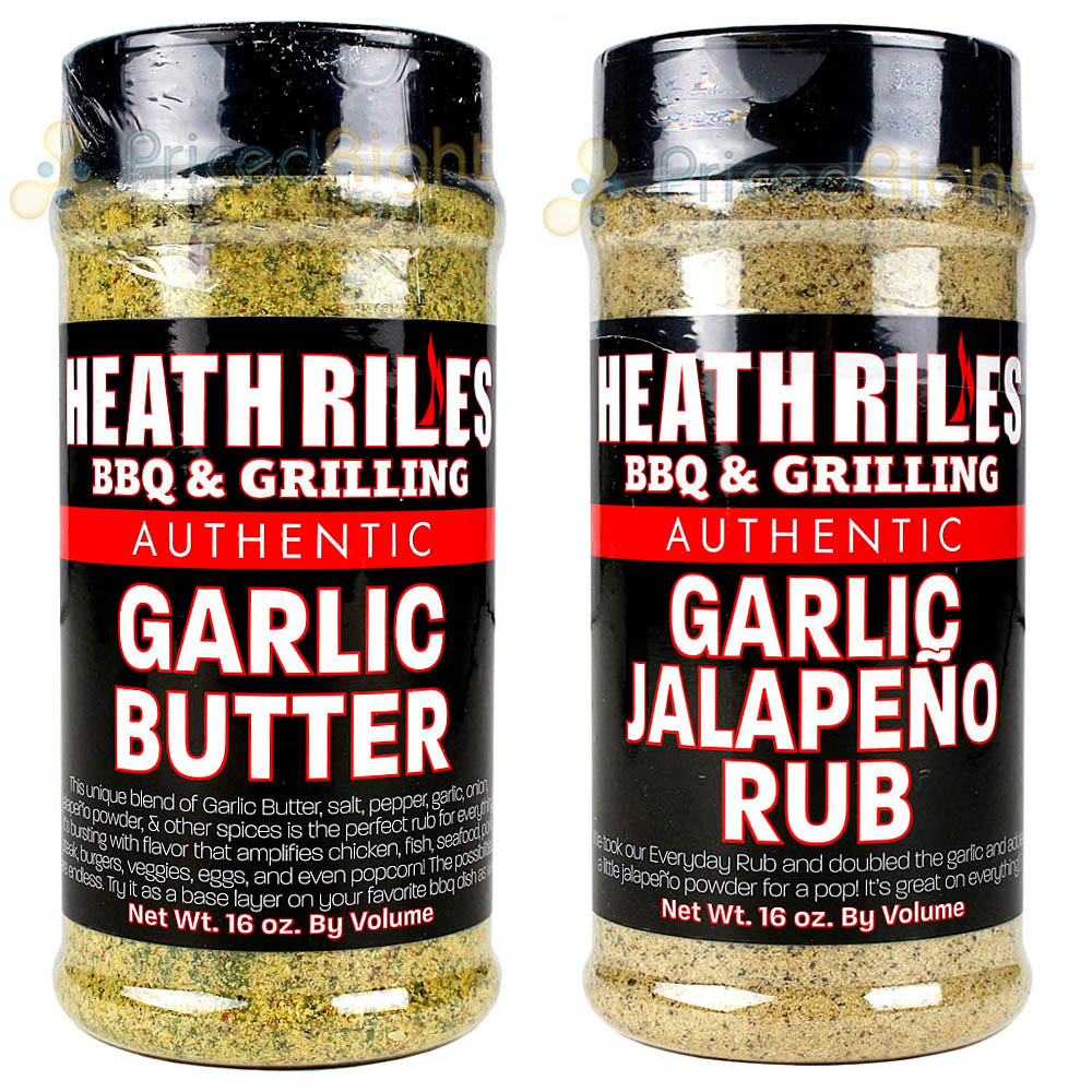 Heath Riles BBQ Garlic Butter Rub and Garlic Jalapeno Rub Bottles 2-Pack 32 Oz