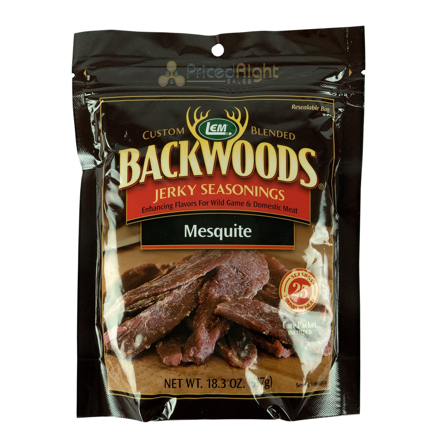 Backwoods Mesquite Jerky Seasoning for 25 Lbs Meat w/ Cure Packet LEM 18.3 oz