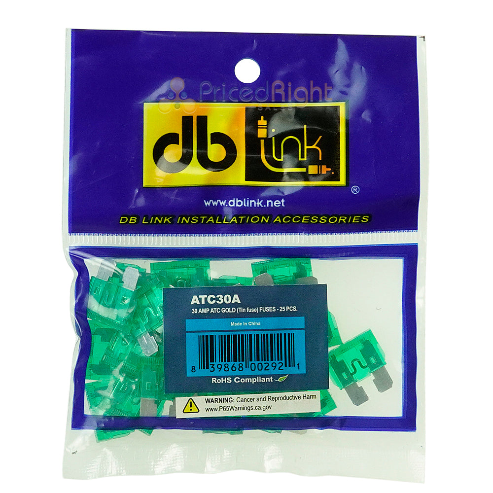 DB Link 30 Amp ATM Mini Fuse, 25-Pack of Fuses Great For Car/Marine Audio ATC30A