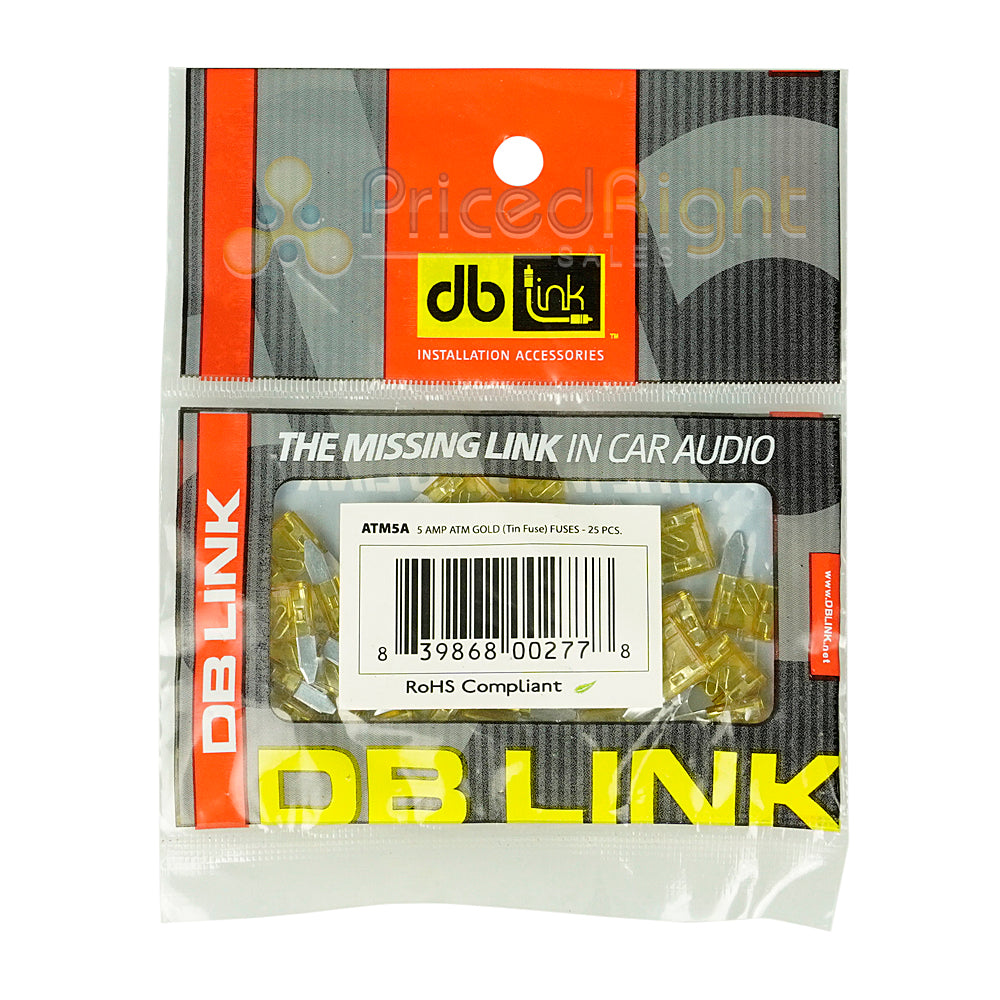 DB Link 5 Amp ATM Mini Fuse, 25-Pack of Fuses Great For Car/Marine Audio ATM5A