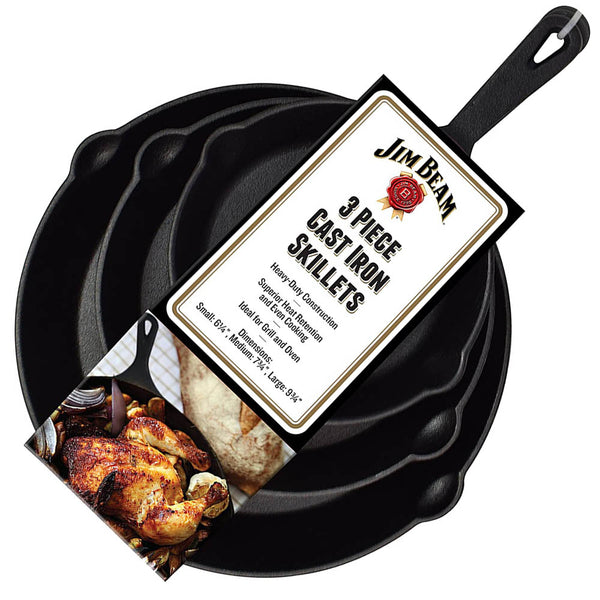 Jim Beam 3 Compartment Pre-Seasoned Cast Iron Skillet Frying Pan