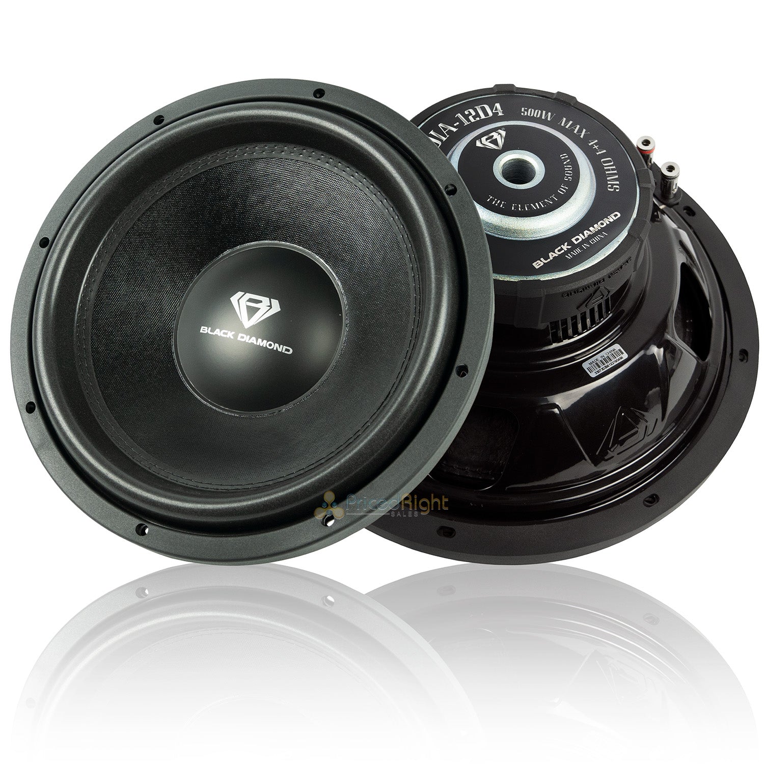 Black Diamond 12" Subwoofer Dual 4-Ohm DVC 500 Watt Max Power 250 RMS DIA-12D4