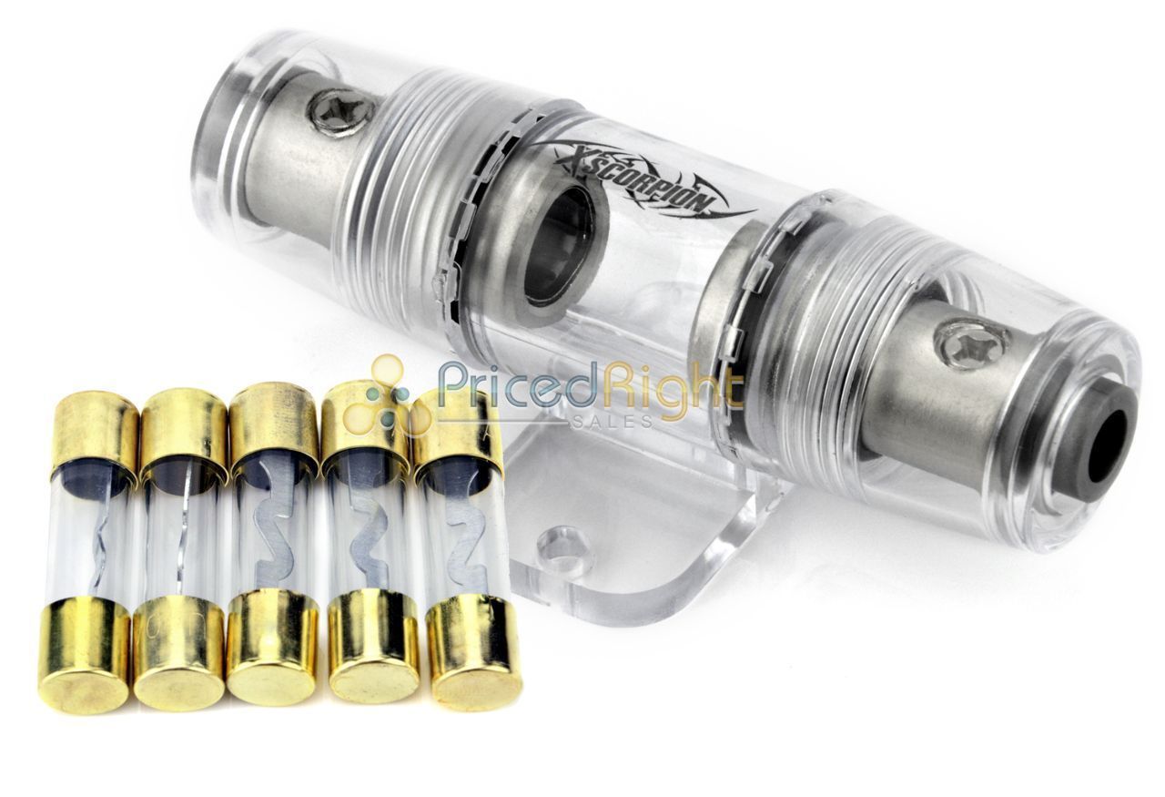 High Quality In-line 4 or 8 Gauge AGU Fuse Holder + 5 Pack 50 AMP AGU Fuses