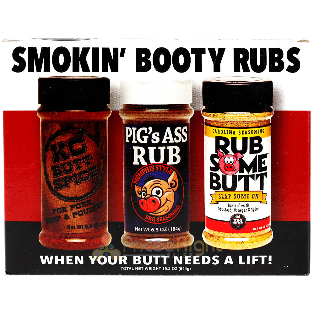 Smokin Booty Rubs 3 Pk KC Style Memphis Style & Carolina Style Dry Rub Gift Box