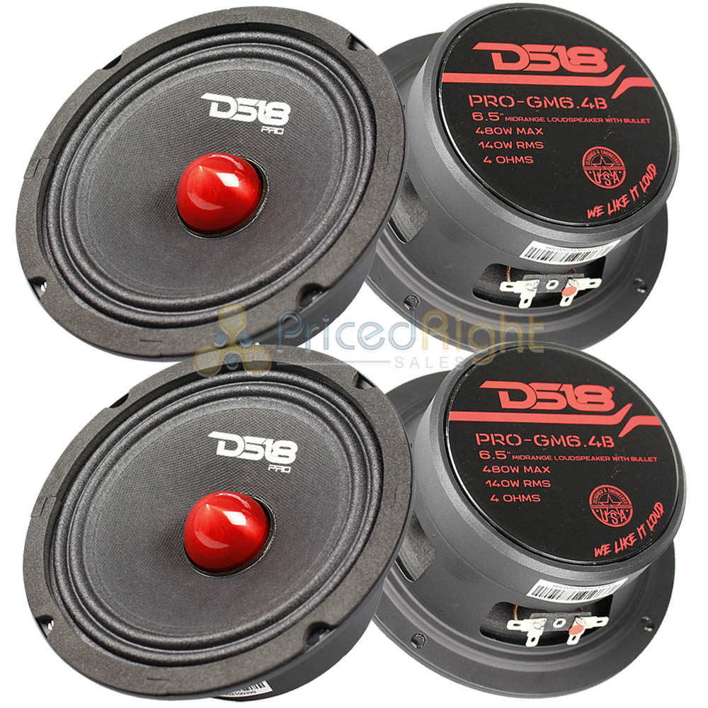 4 Pack DS18 6.5" Inch Midrange Loudspeaker 480 Watt Max Bullet 4 Ohm PRO-GM6.4B