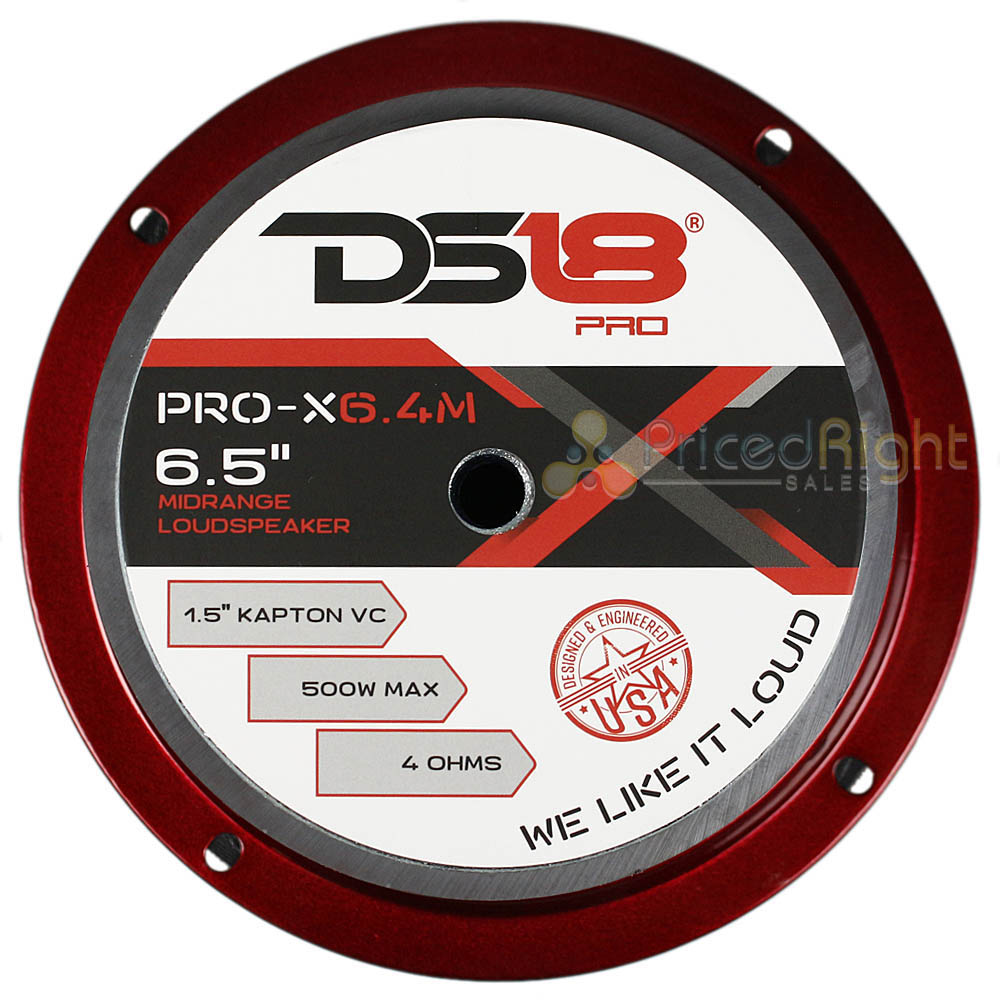 DS18 6.5" Mid Range Speaker 4 Ohm 500W Max 250W RMS PRO-X6.4M Car Audio Single