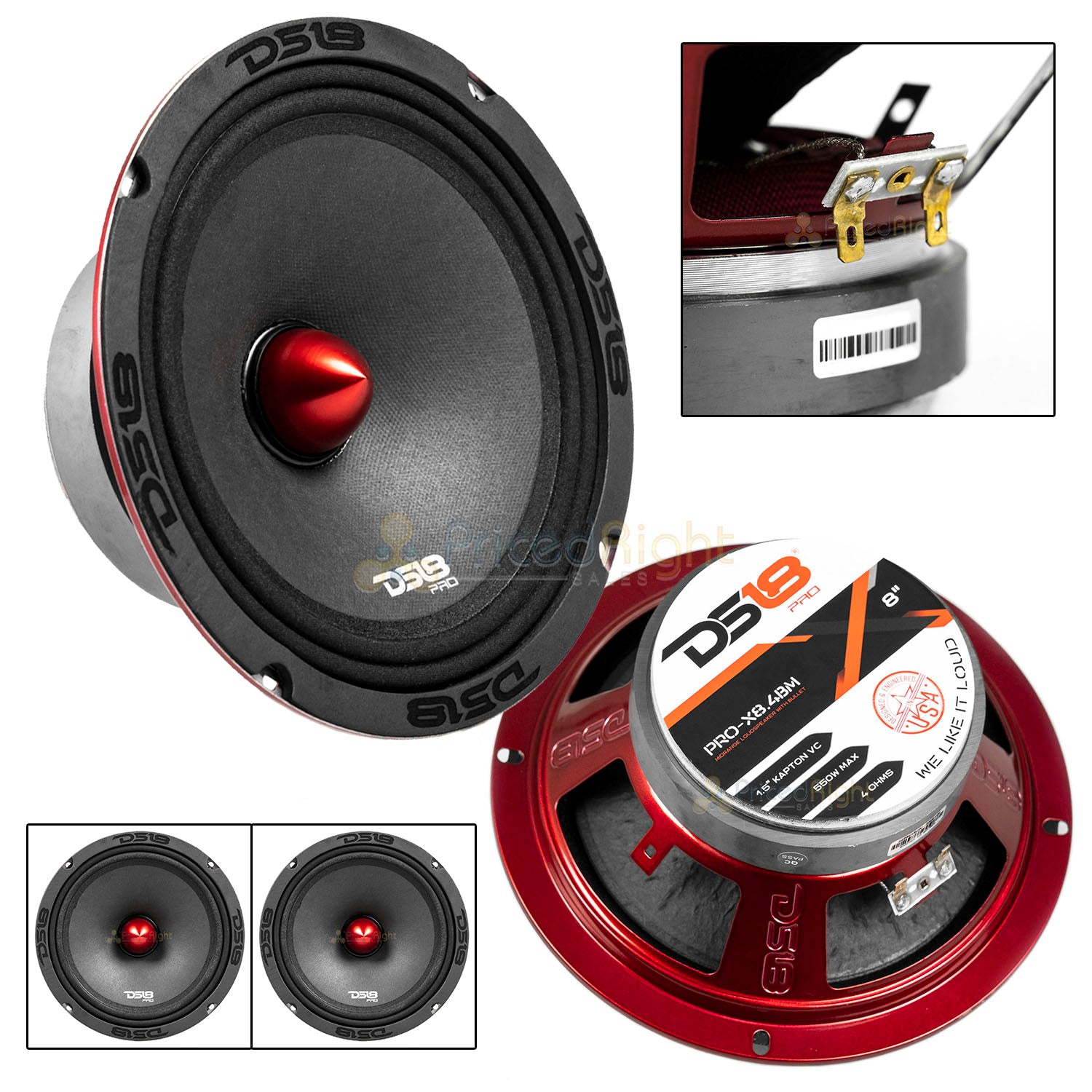 2 DS18 PRO-X8.4BM 8" Bullet Speakers 550W 4 ohm Loudspeakers Midrange Pair