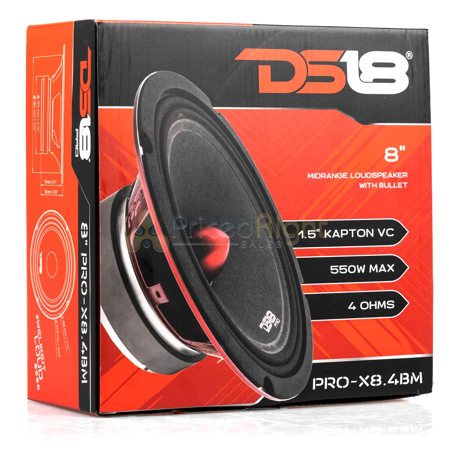2 DS18 PRO-X8.4BM 8" Bullet Speakers 550W 4 ohm Loudspeakers Midrange Pair