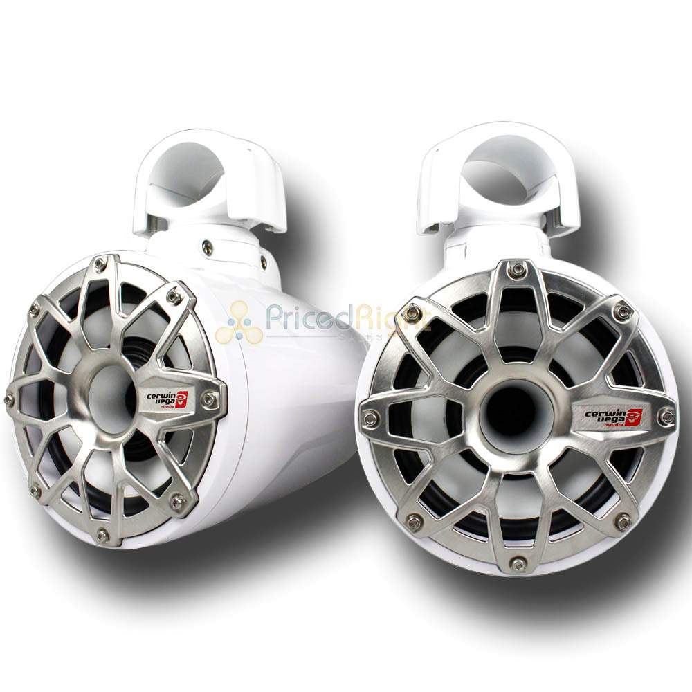 Cerwin Vega 6.5" Two Way Marine Tower Speakers 300 Watt LED WhiteSL65F4B Pair