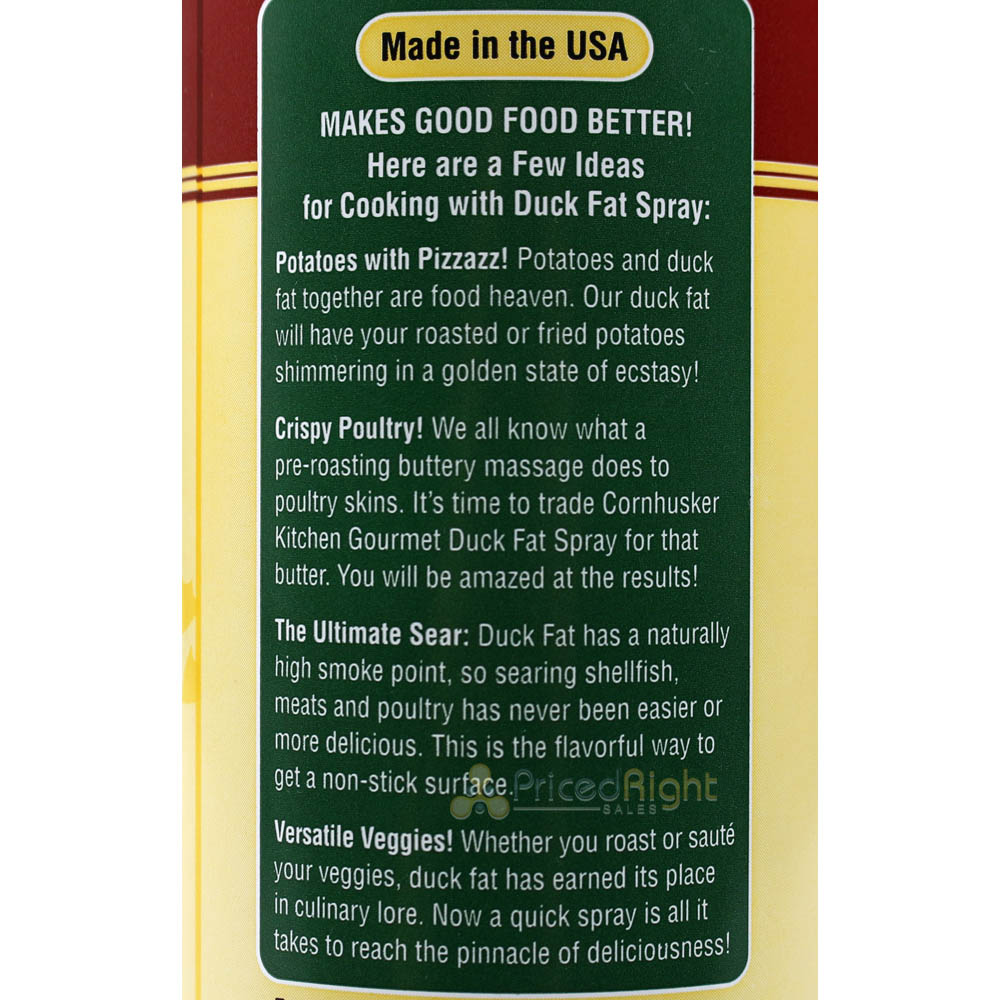 Cornhusker Kitchen Gourmet Duck Fat Cooking Oil Spray Non Stick Spray 7 Oz 00160