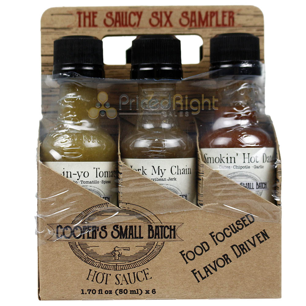 Cooper's Small Batch Saucy Six Sampler Hot Sauce Pack Gift Set Flavor Driven