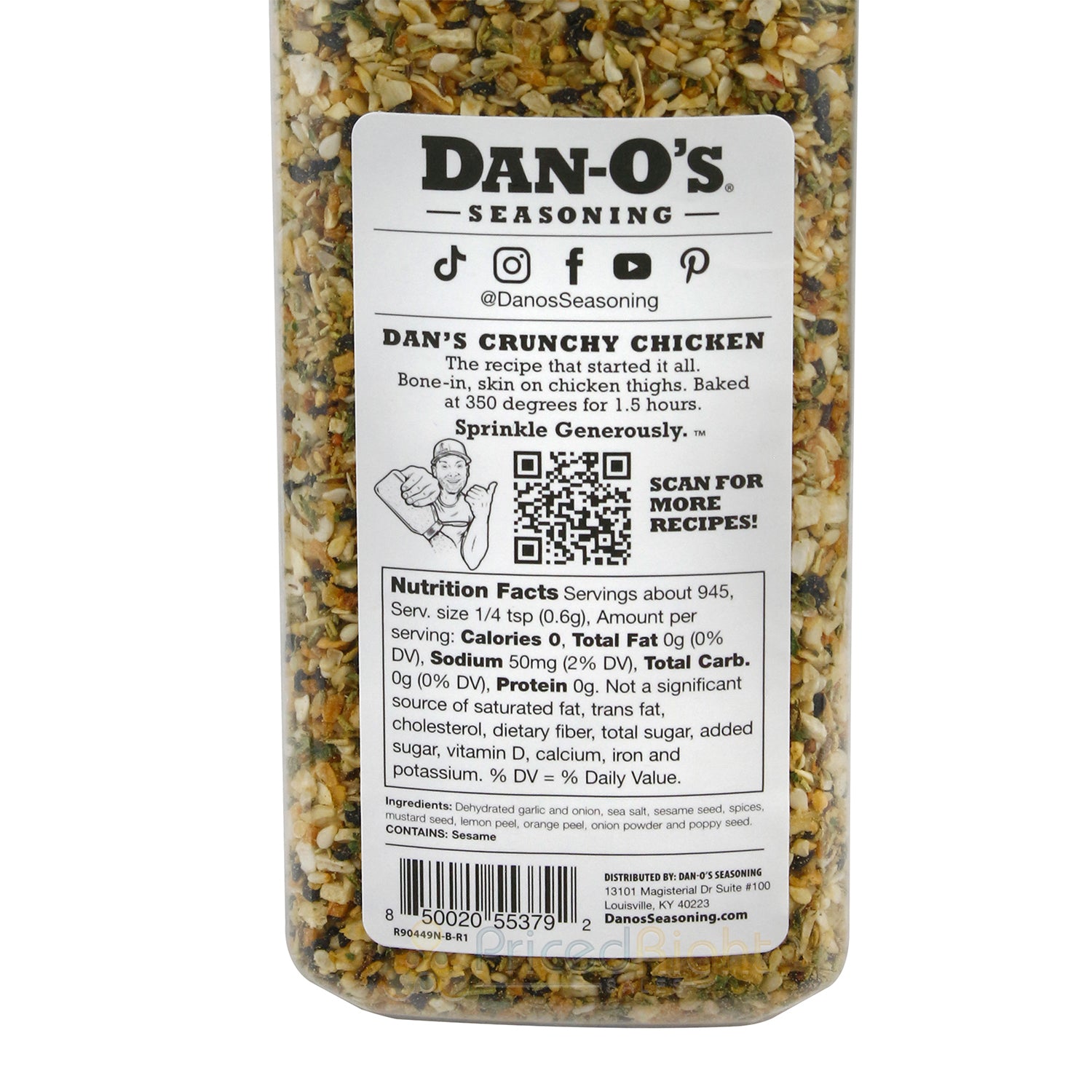 Dan-O's Crunchy Original Low Sodium Zero-Cal Seasoning Gluten-Free No MSG 20 Oz