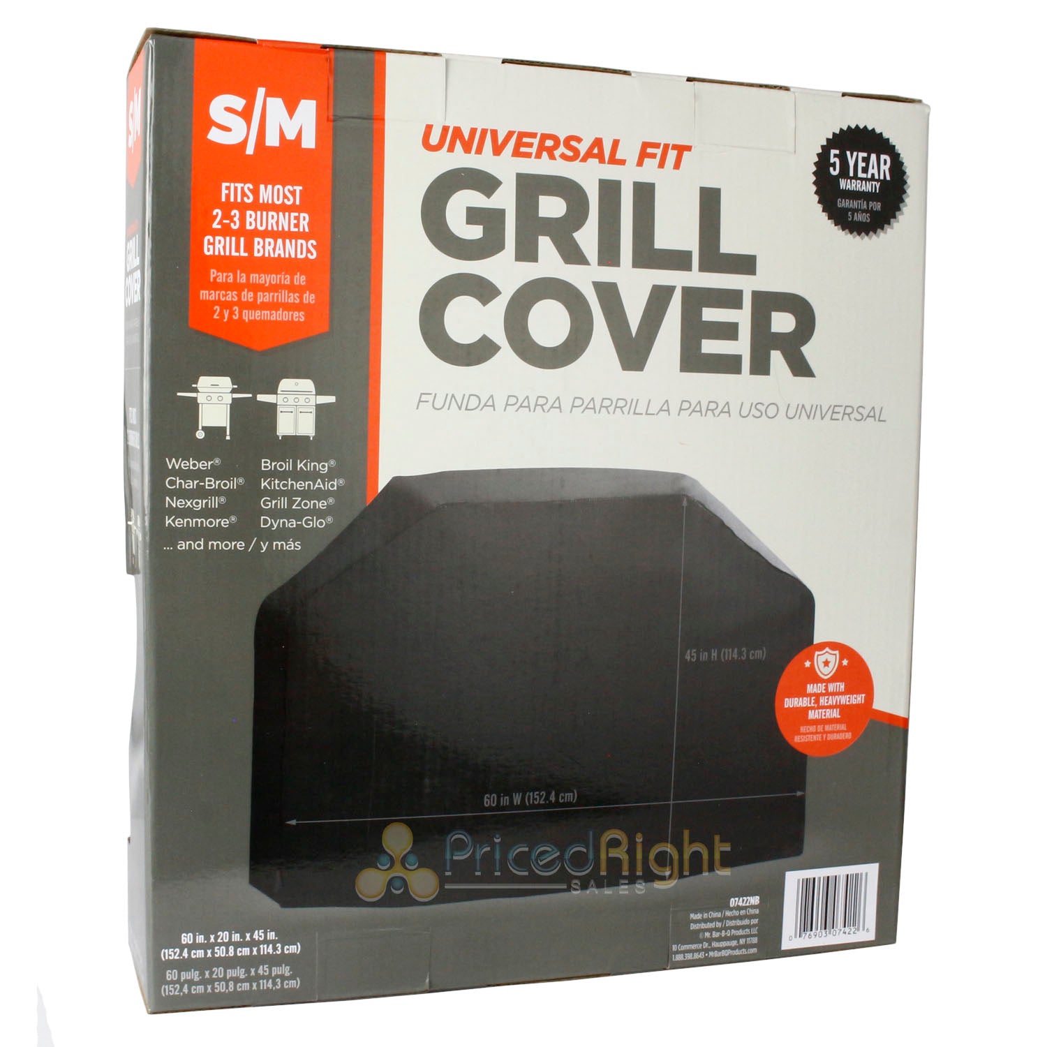 Universal Fit Small/Medium Grill Cover Durable Weather Resistant 60x20x45 Black