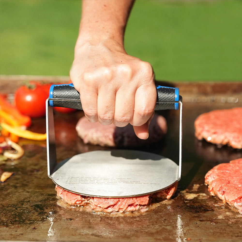 Razor Burger Smasher Stainless Steel Press With Stay-Cool Textured Handle Blue