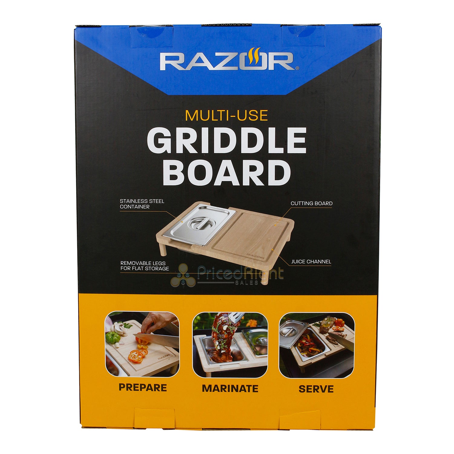 Razor Multi Use Griddle Board For Food Prep W/ Stainless Steel Container & Legs