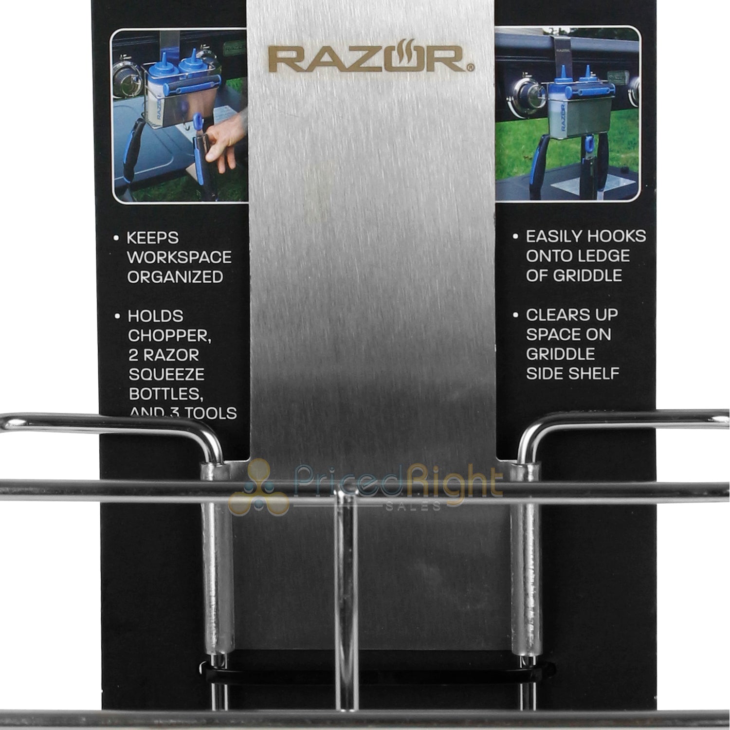 Razor Griddle Hanging Caddy Tool Organizer Stainless Steel With 3 Hanging Hooks