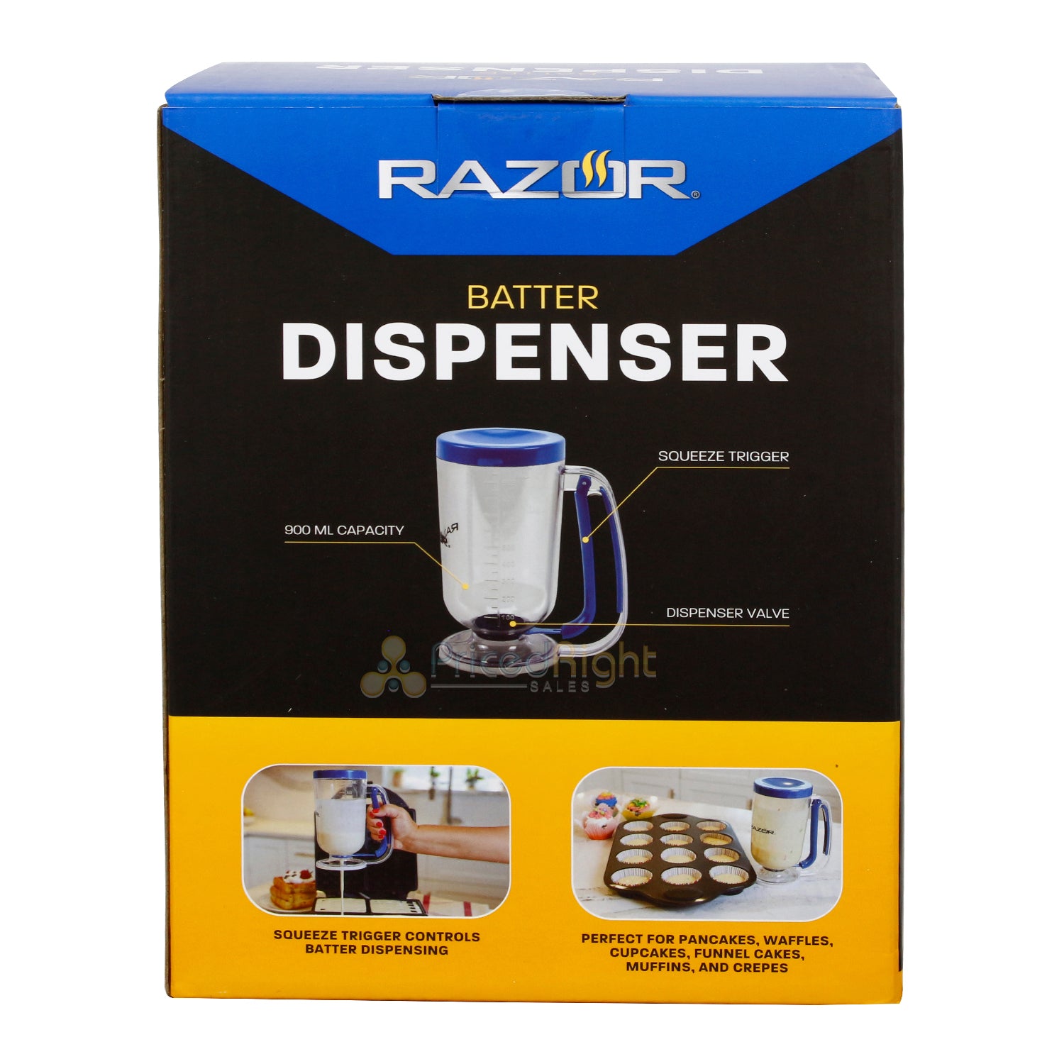 Razor Batter Dispenser With Squeeze Trigger And Non-Drip Valve 30 Ounce Blue