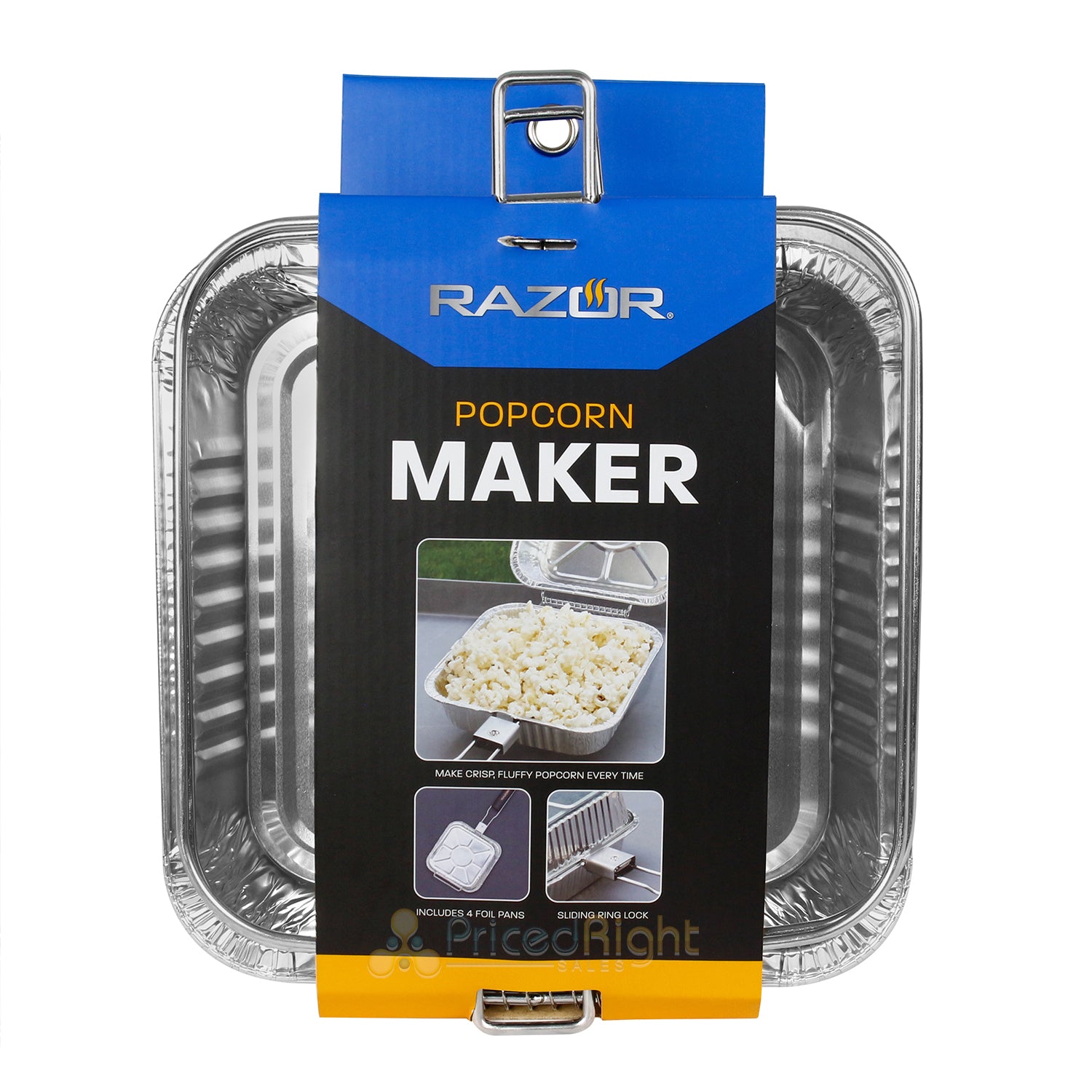 Razor Popcorn Maker With Four Aluminum Foil Pans Wooden Handle And Ring Lock