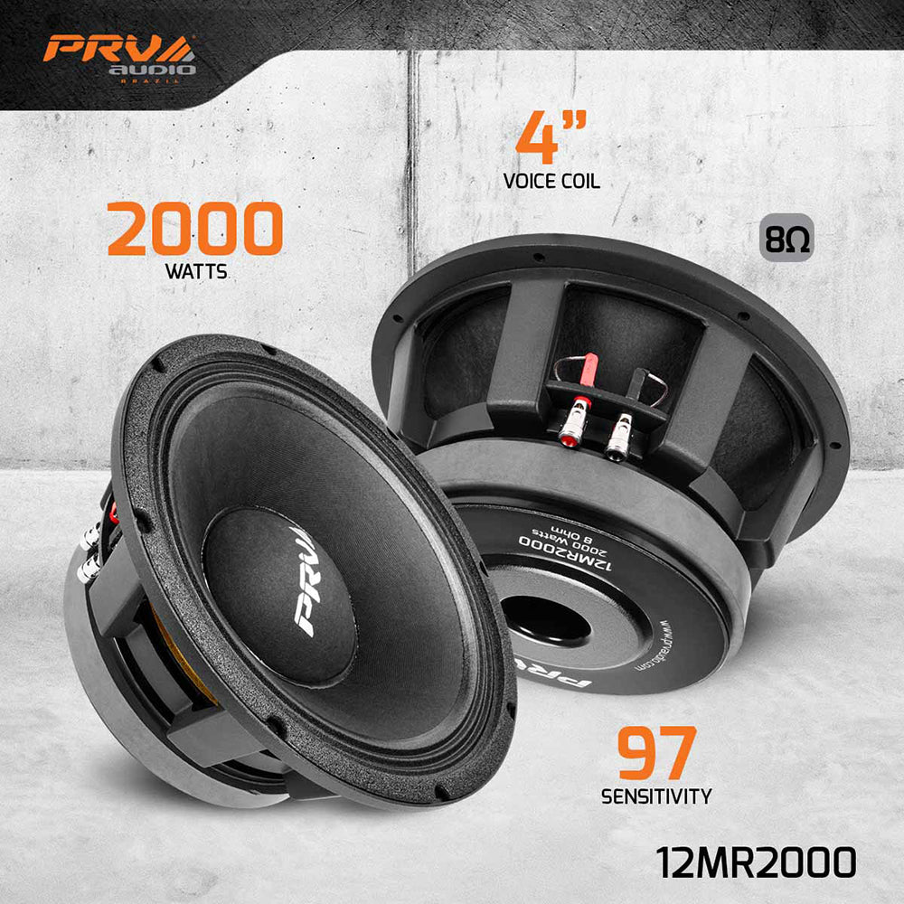 2 Pack PRV 12" Midrange Speakers 2000W RMS 4000W Peak 8 Ohm 97 dB 12MR2000 Pack