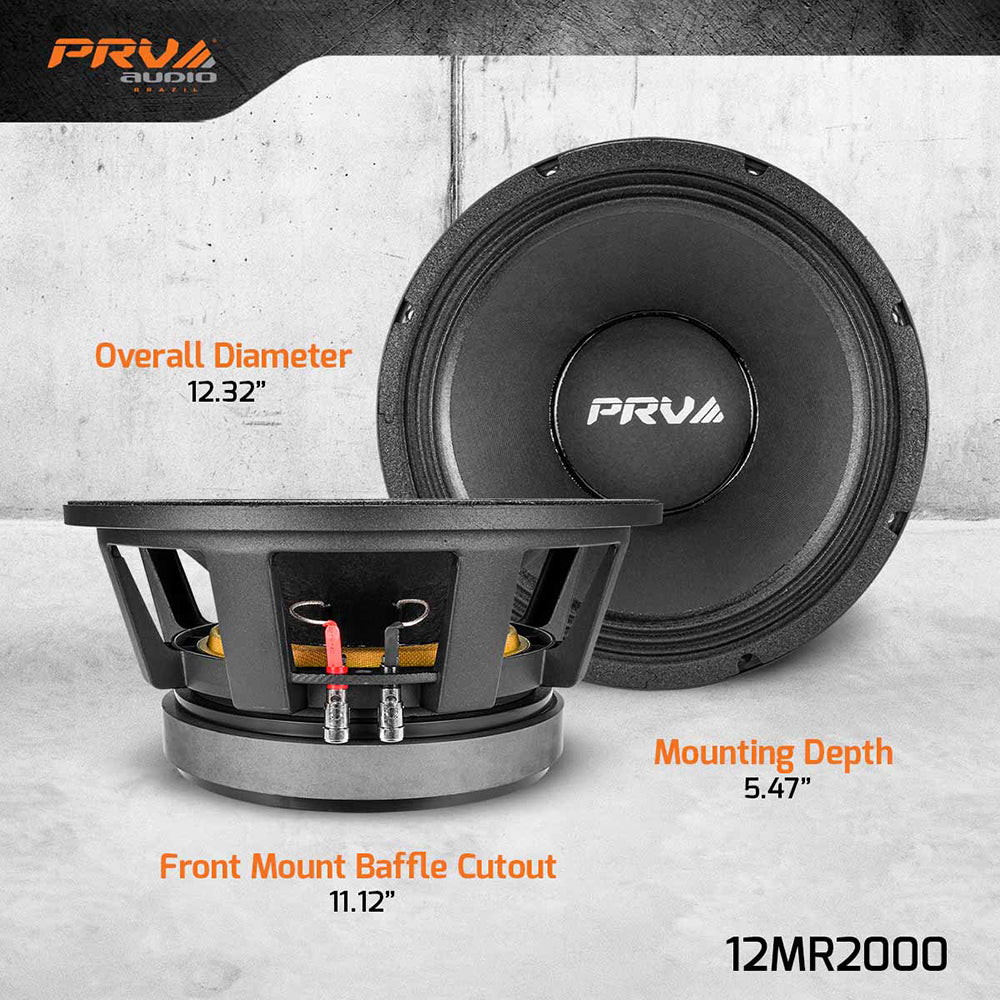 2 Pack PRV 12" Midrange Speakers 2000W RMS 4000W Peak 8 Ohm 97 dB 12MR2000 Pack
