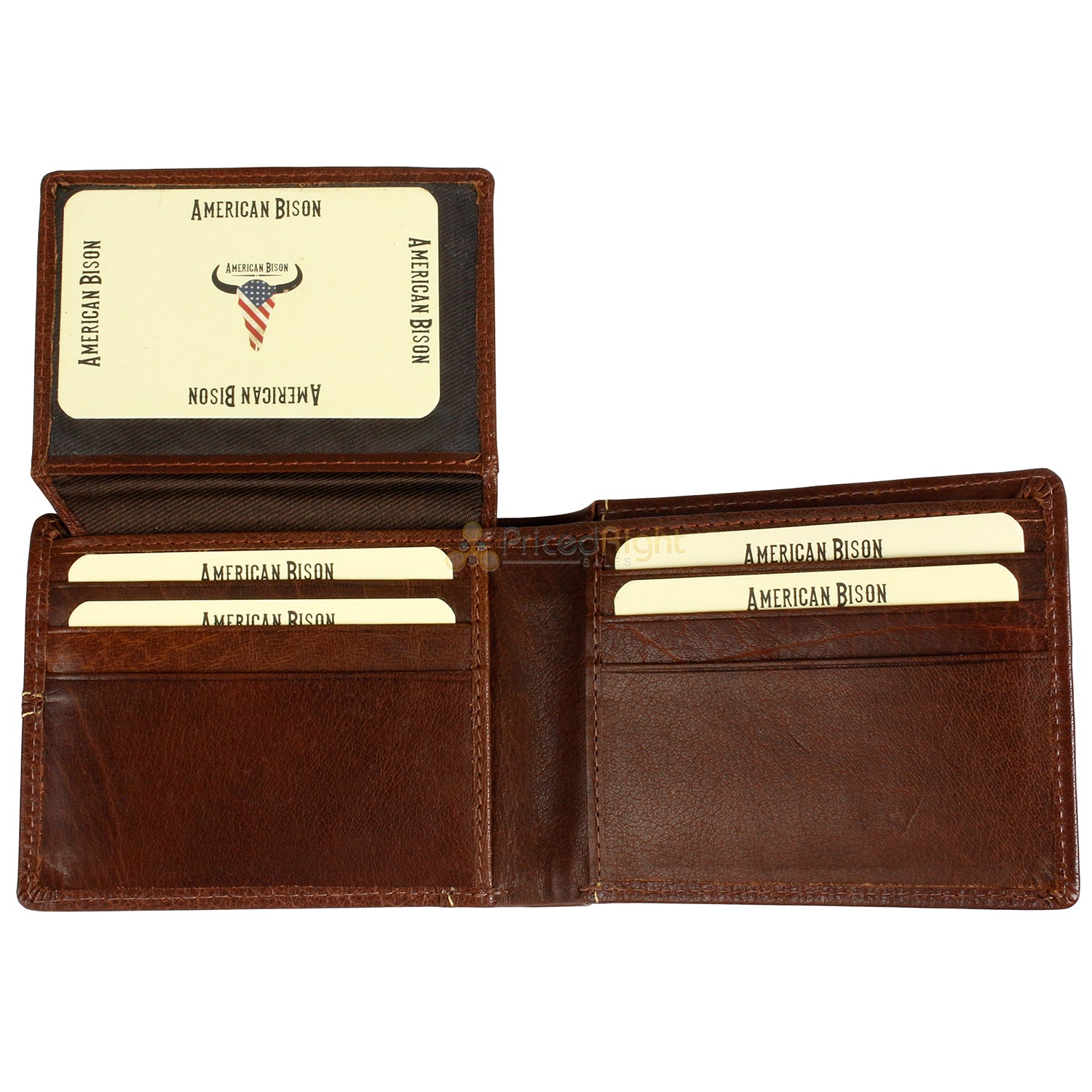 Leather Impressions Water Buffalo Contrast Stitch Bi-Fold Leather Wallet Brown