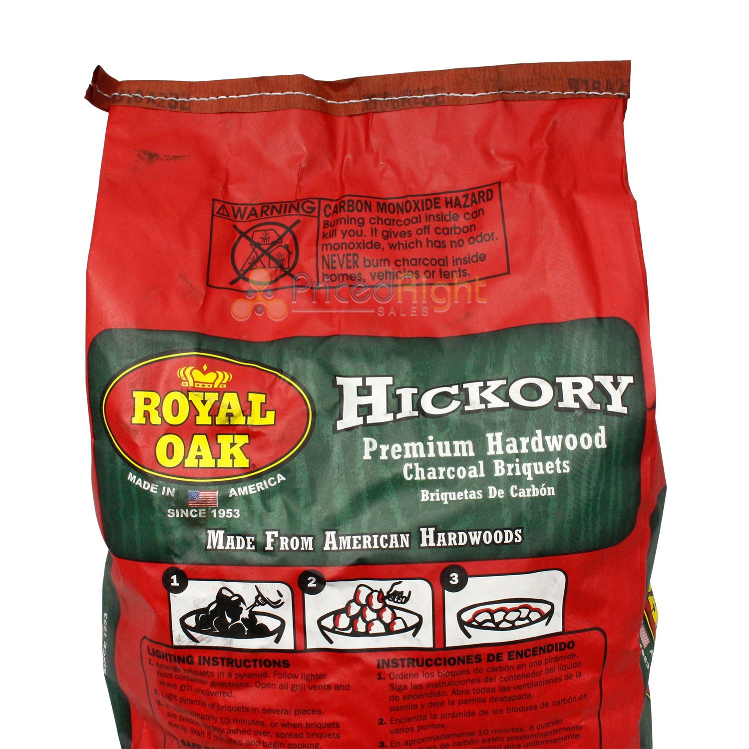 Royal Oak Hickory Charcoal Briquets Premium Hardwood Fast-Start Ridges 16.6 LB