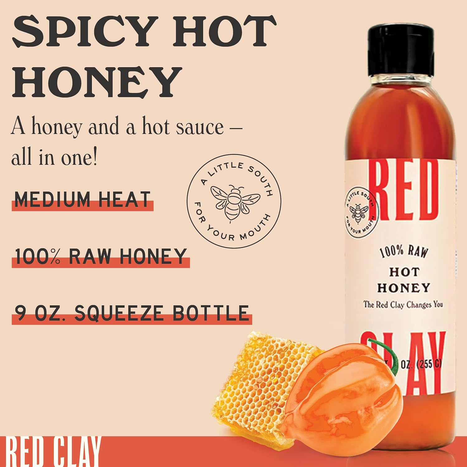 Red Clay Hot Honey Habanero Infused Sweet Medium Heat Raw Gluten Free 9 Ounce