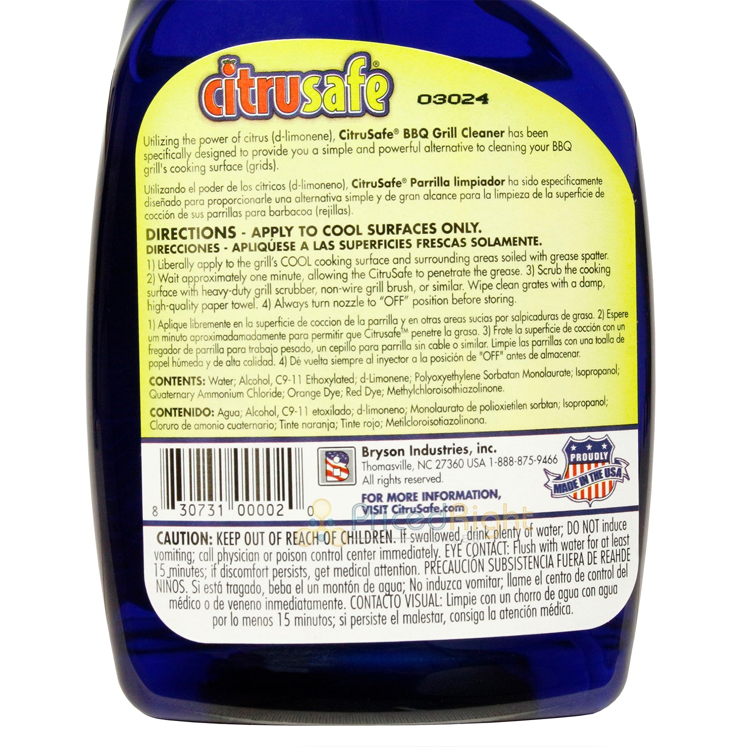 Citrusafe BBQ Grill Cleaning Spray Safe Easy Non-Toxic Biodegradable 23 Fl Oz