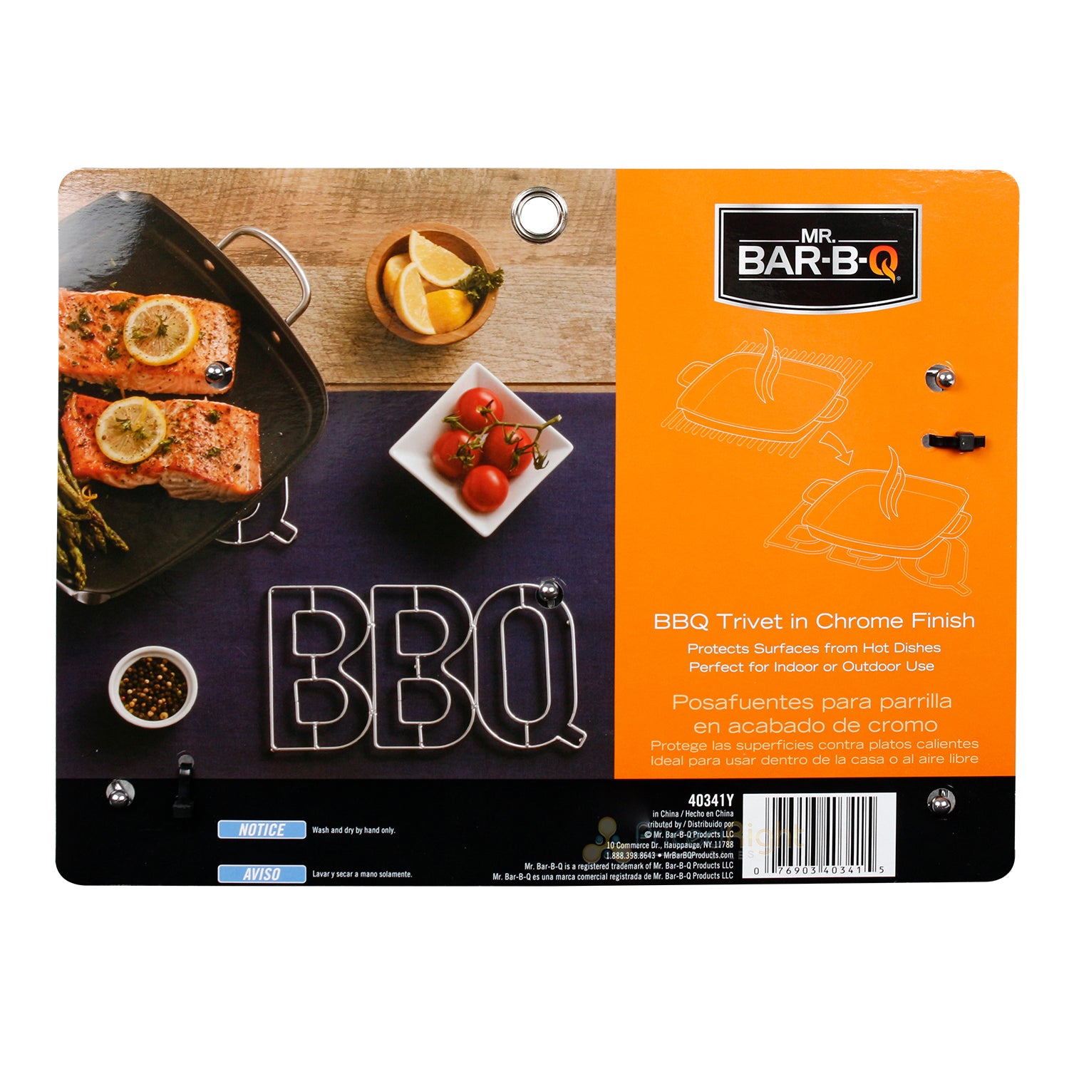 Mr. Bar-B-Q "BBQ" Trivet Metal Silver Finish For Indoor And Outdoor Cooking
