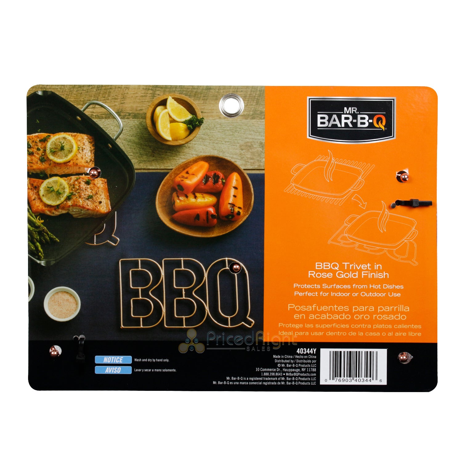 Mr. Bar-B-Q "BBQ" Trivet Metal Rose Gold Finish For Indoor And Outdoor Cooking